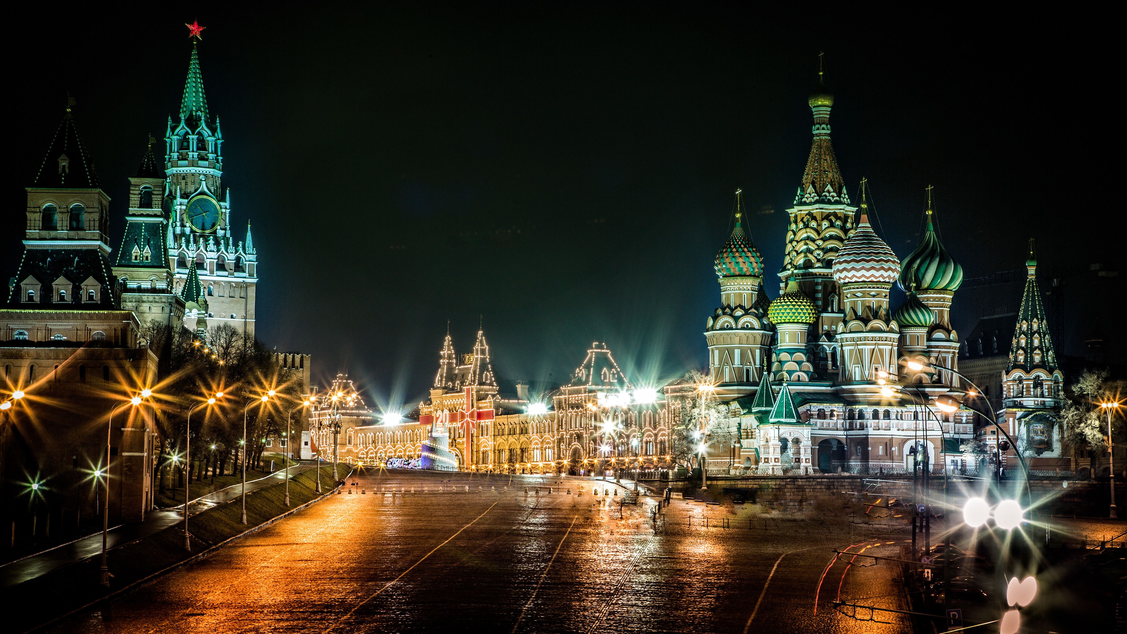 Red Square by Night Moscow Russia widescreen wallpaper Wide
