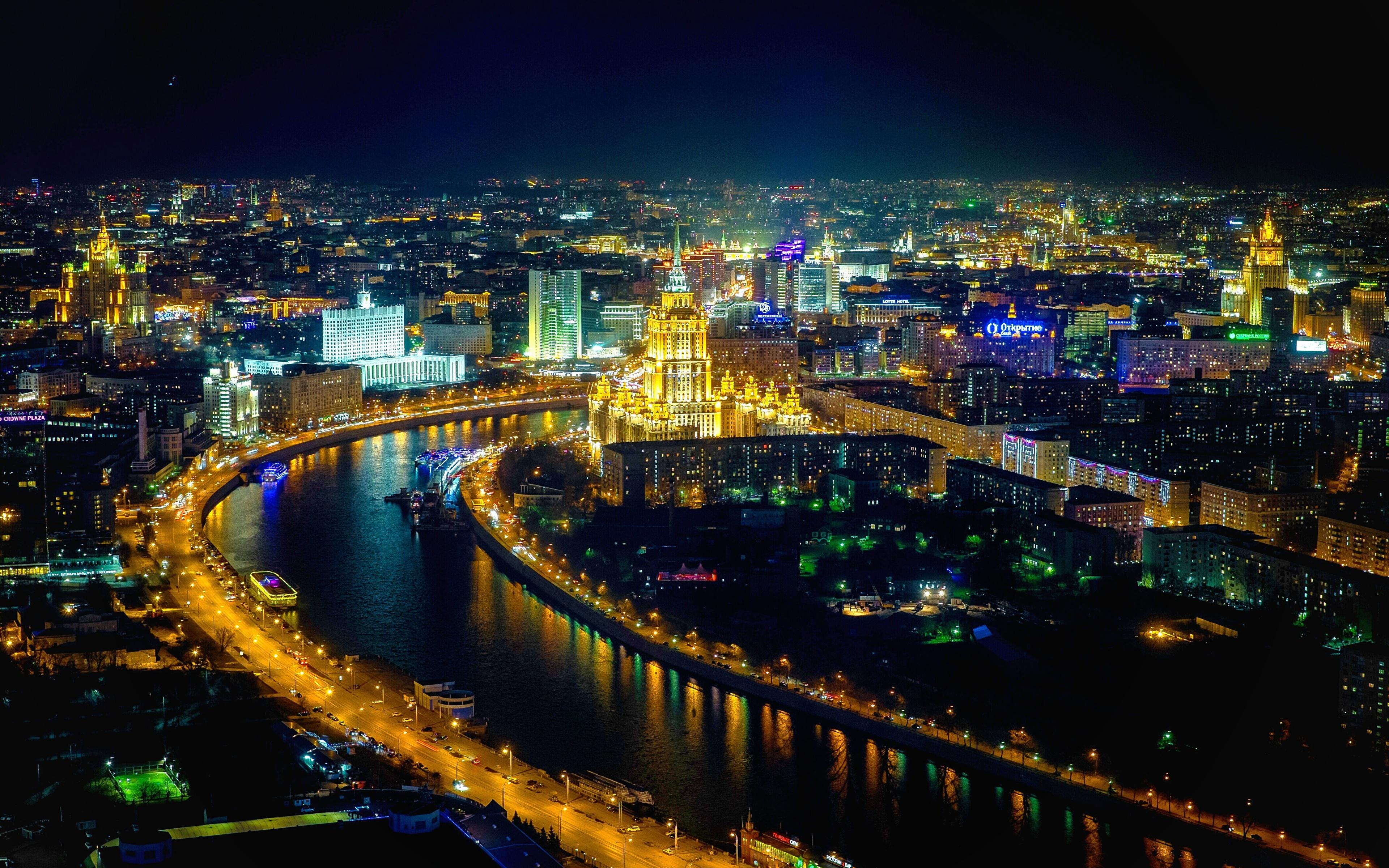Wallpaper Moscow Russia Rivers night time Cities 3840x2400