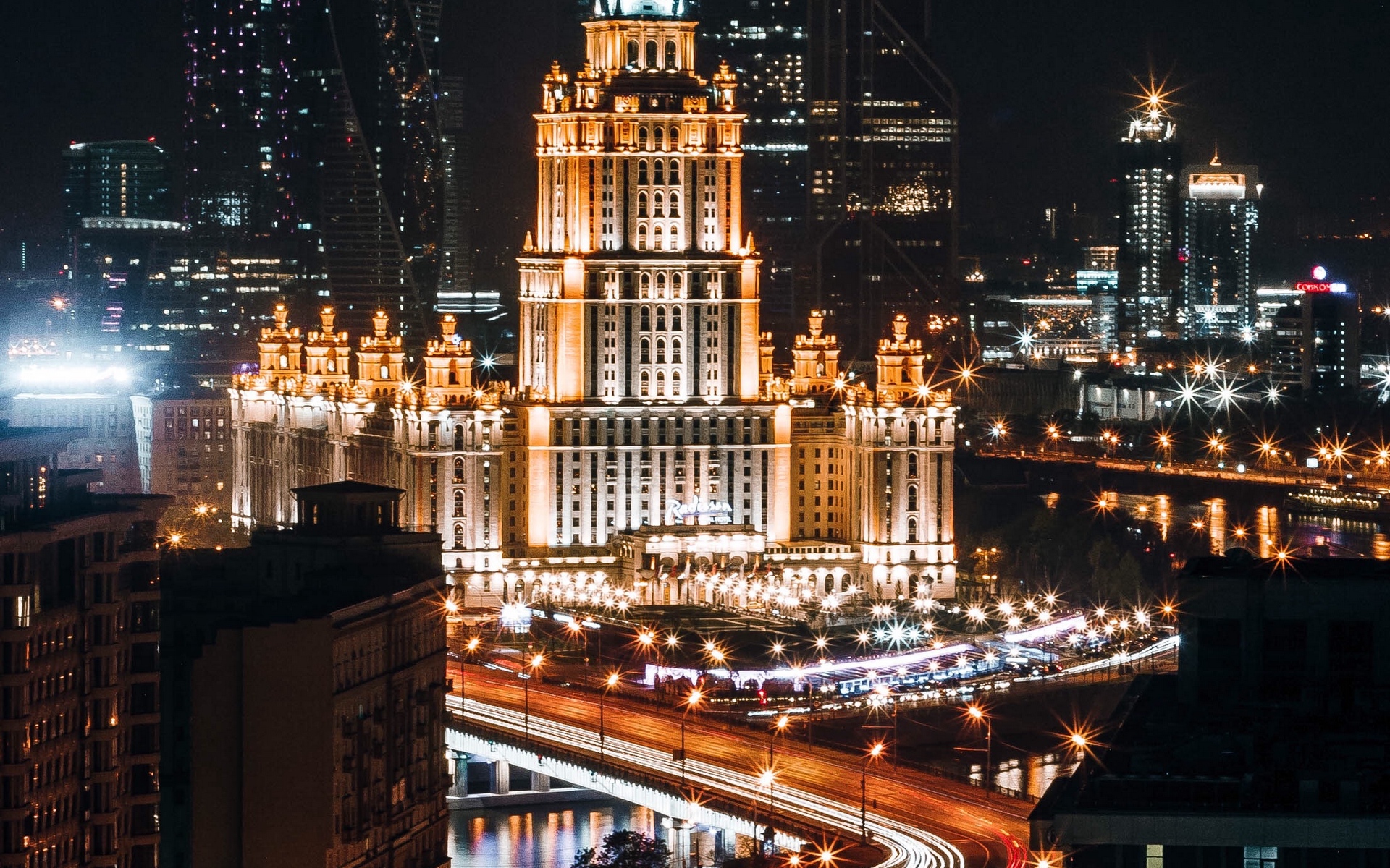 Download wallpaper 1920x1200 moscow, russia, night city