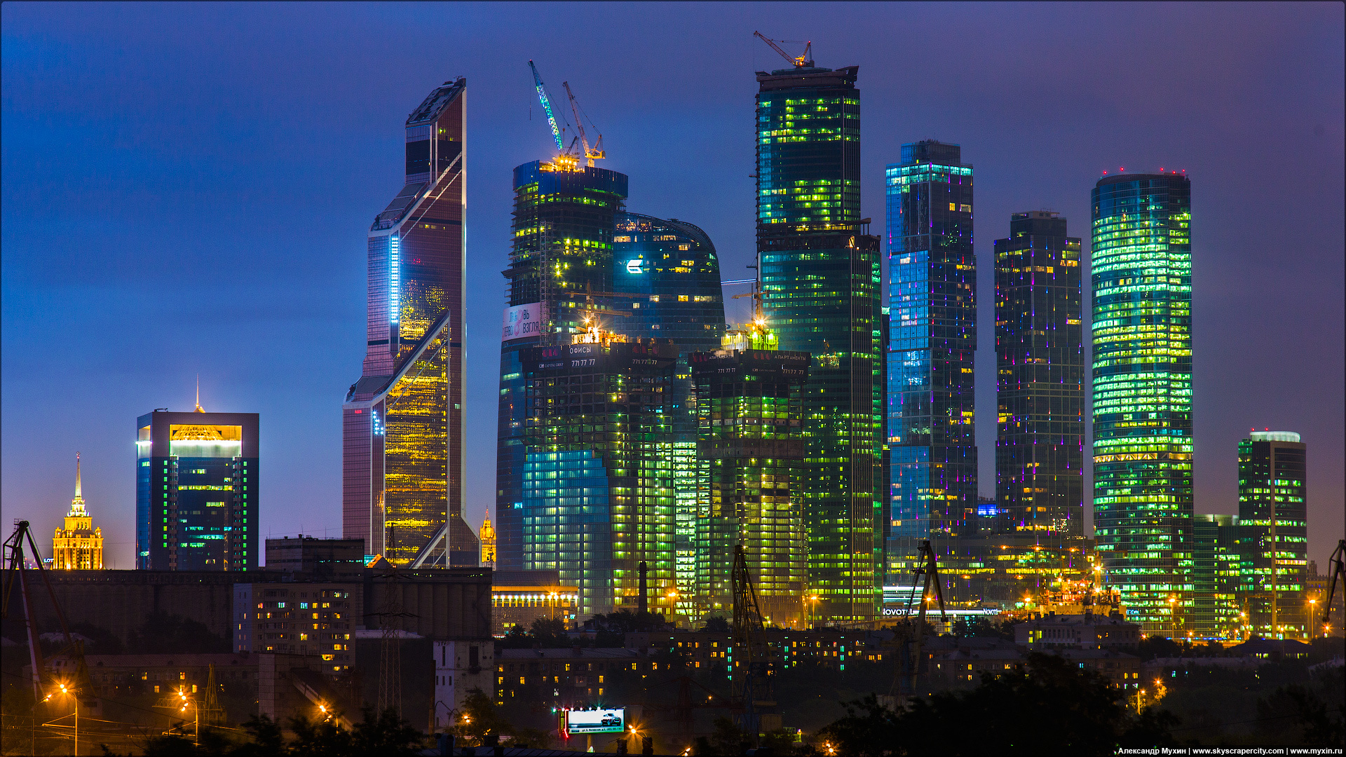 Wallpaper Moscow, Moscow City, Night, Tower Mercury