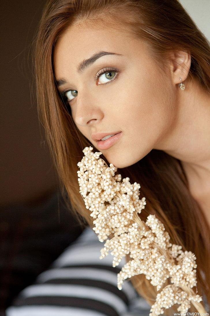 HD wallpaper: white flower decor, Adriana F, model, women