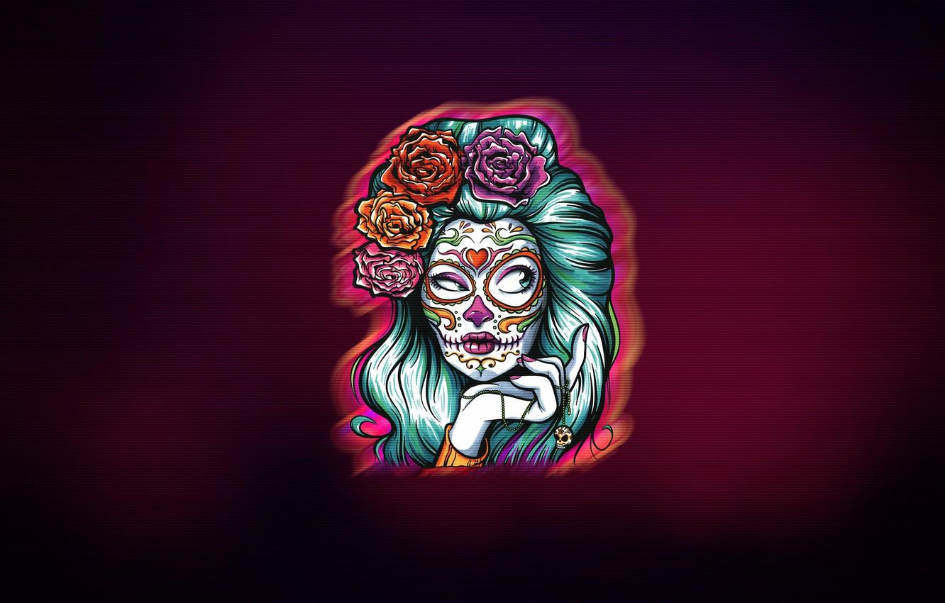 Wallpaper Girl, Style, Face, Background, Calavera, Day of the Dead, Day of the Dead, Sugar Skull, Katrina, madeinkipish, Sugar skull, Calavera, Day of the dead, Catrina image for desktop, section минимализм
