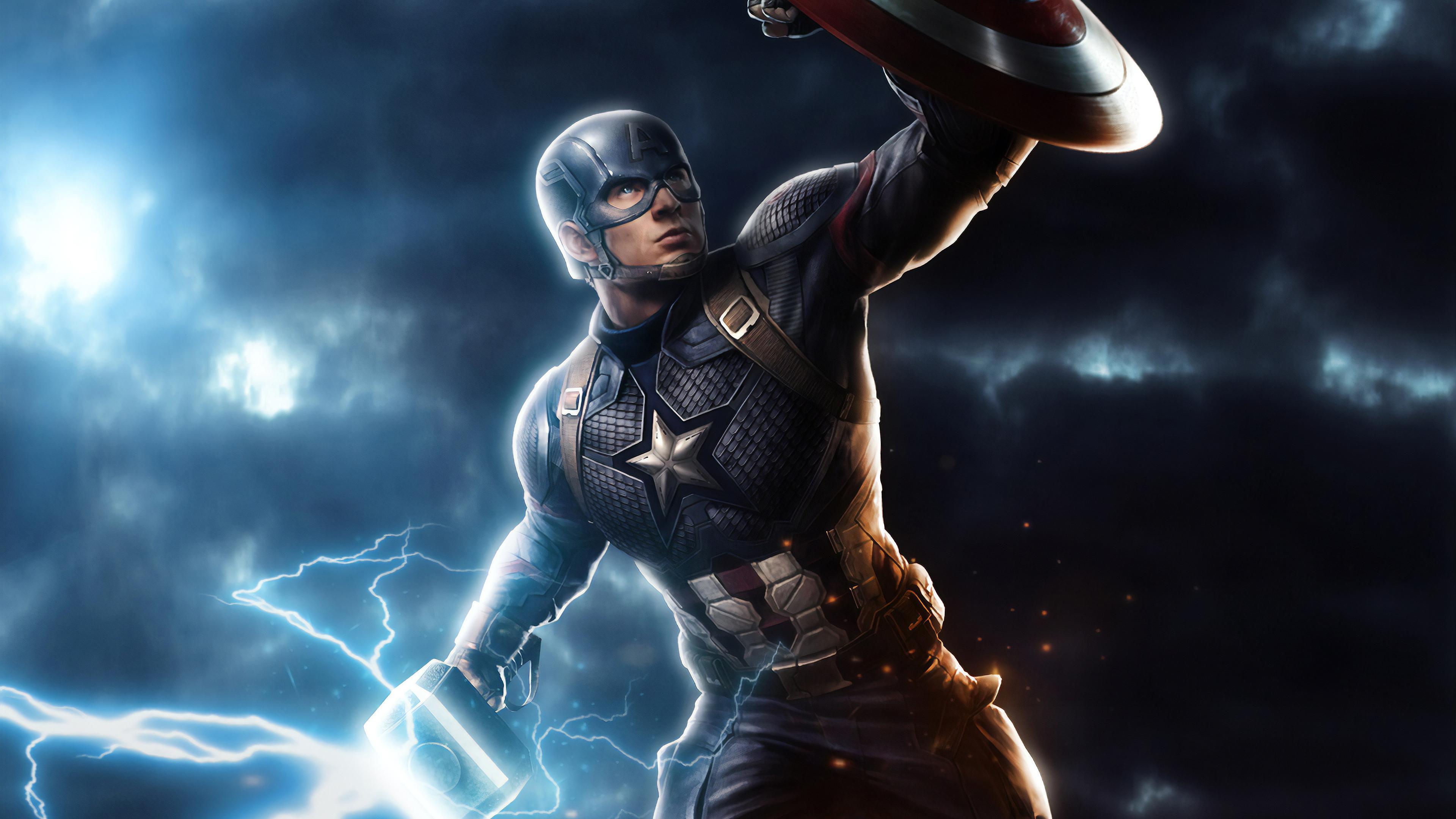 Captain America Mjolnir Avengers Endgame 4k Art, HD