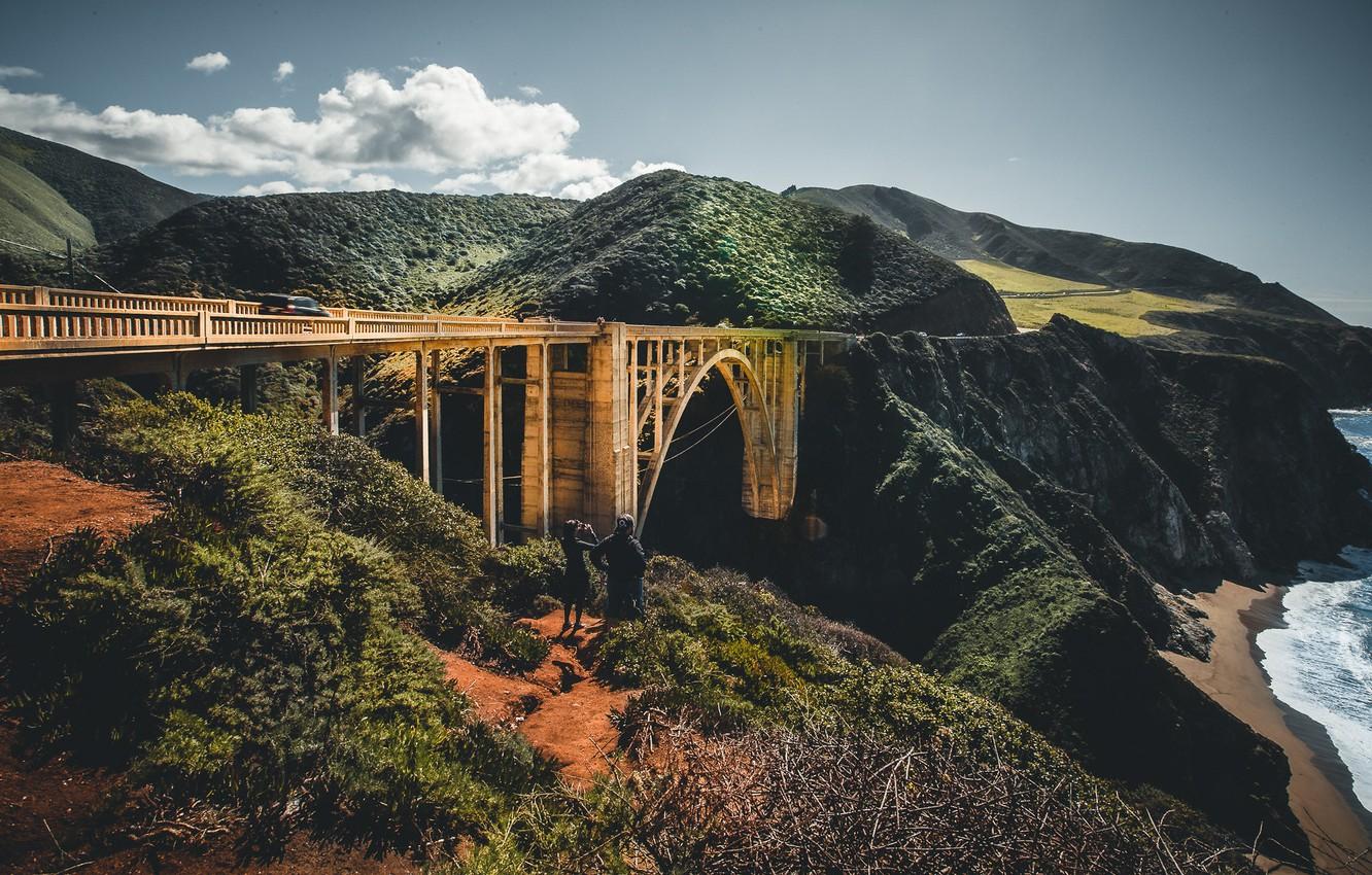 Wallpaper sea, the sky, bridge, nature, CA, Bixby Creek