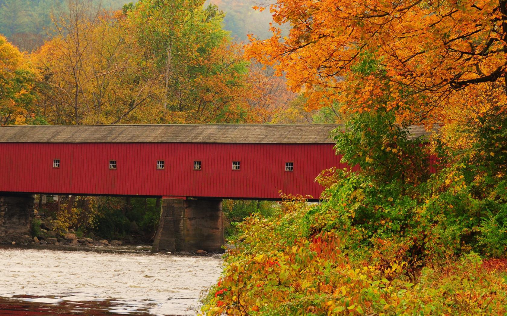 Autumn New England Desktop Wallpaper Bridge