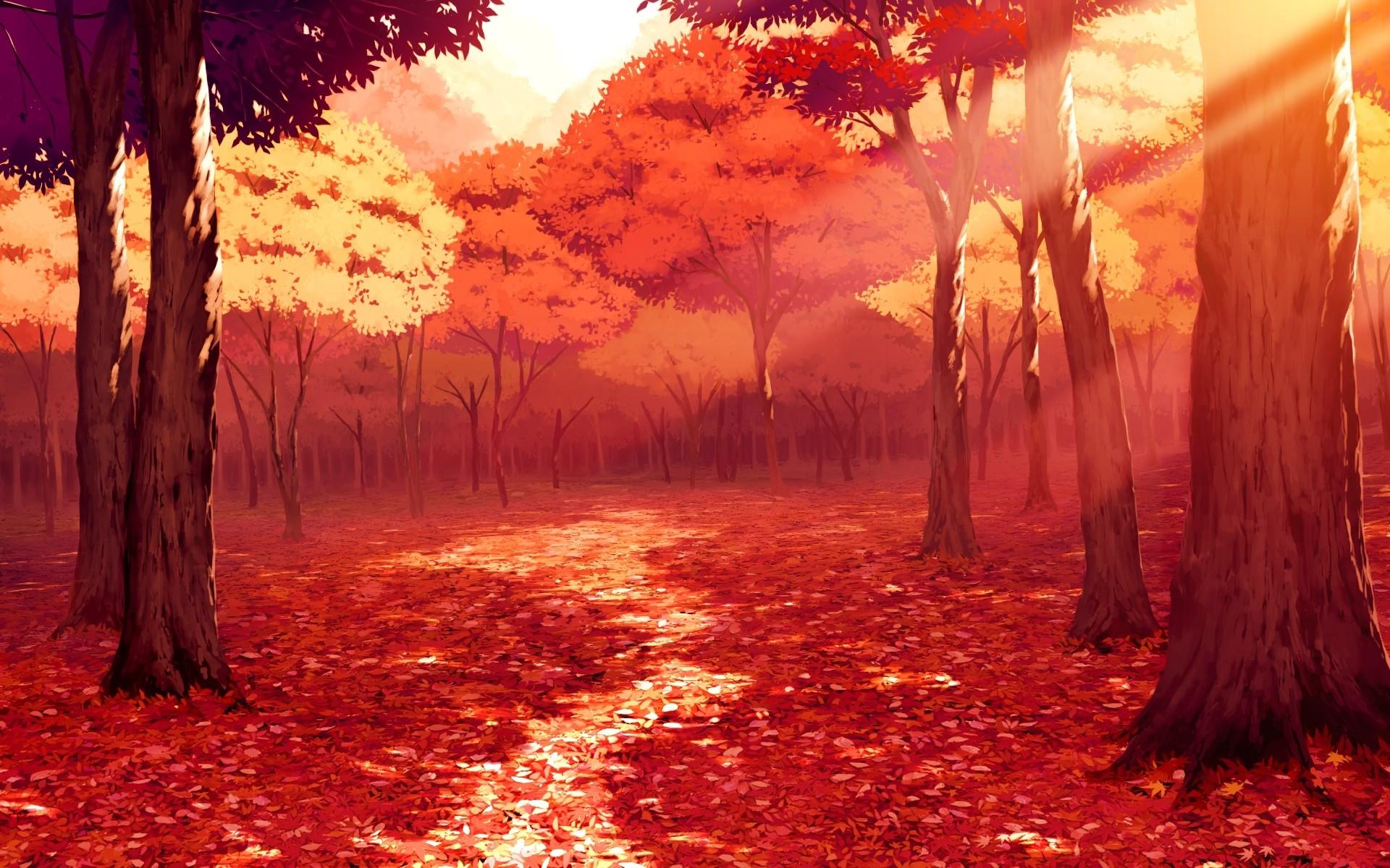 #forest, #artwork, #anime, #fall, #sunlight