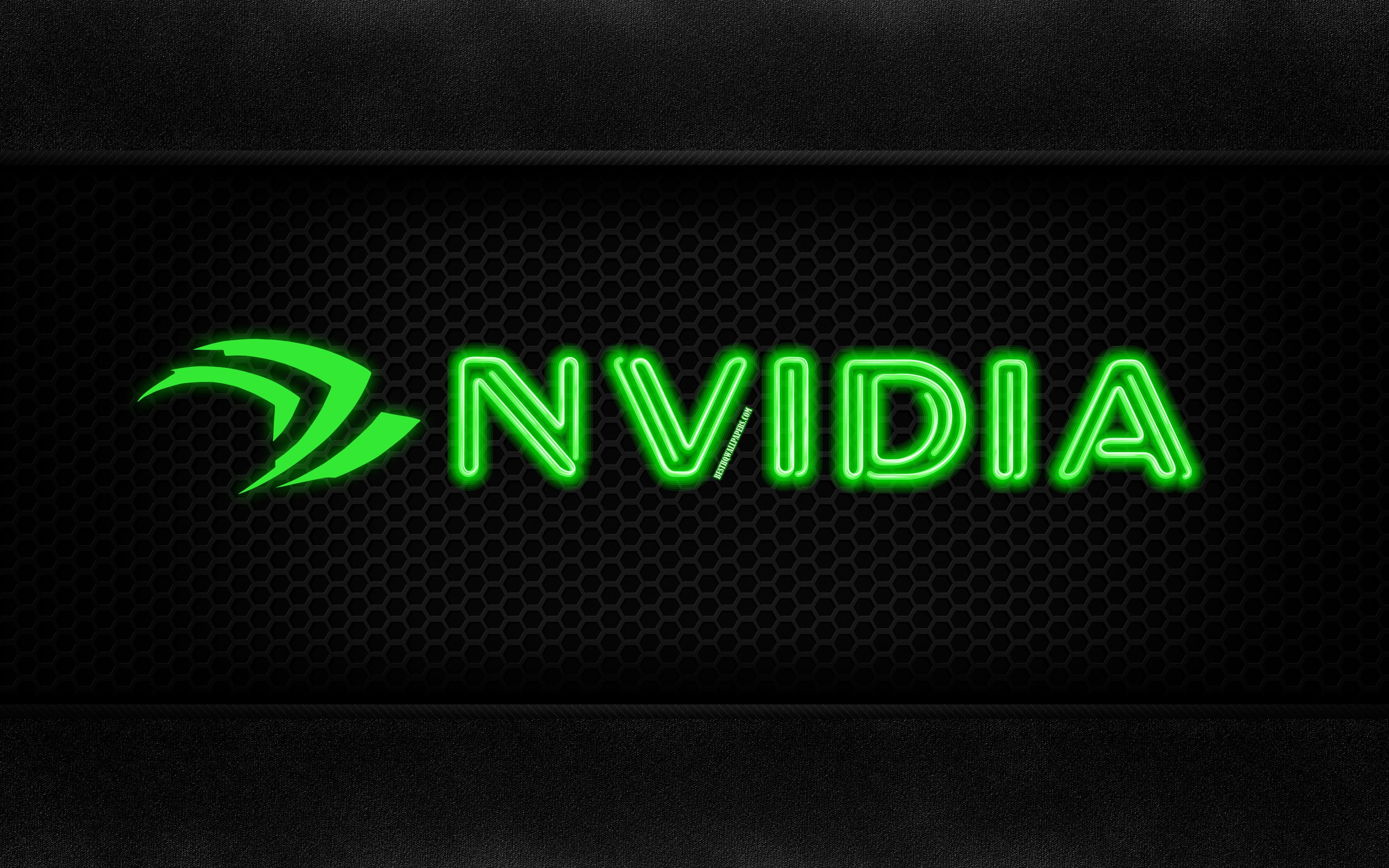 Nvidia, 4k, neon logo, creative, metal background, Nvidia logo
