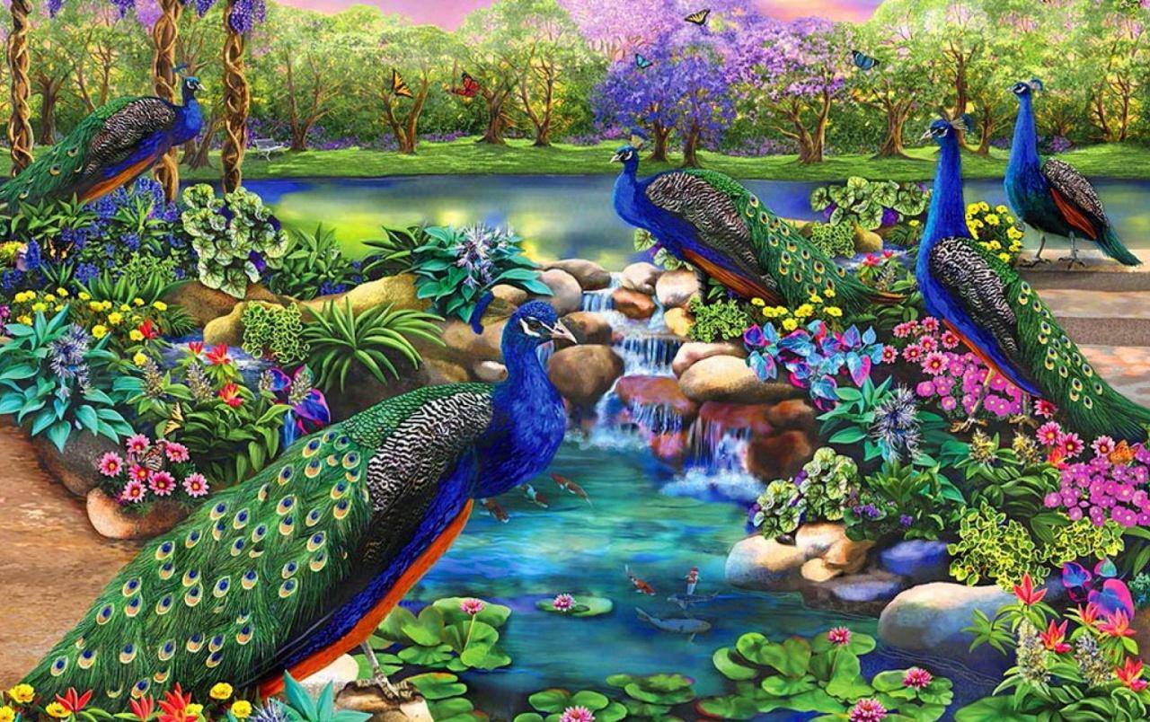 Peacocks & Fantasy Garden wallpaper. Peacocks & Fantasy
