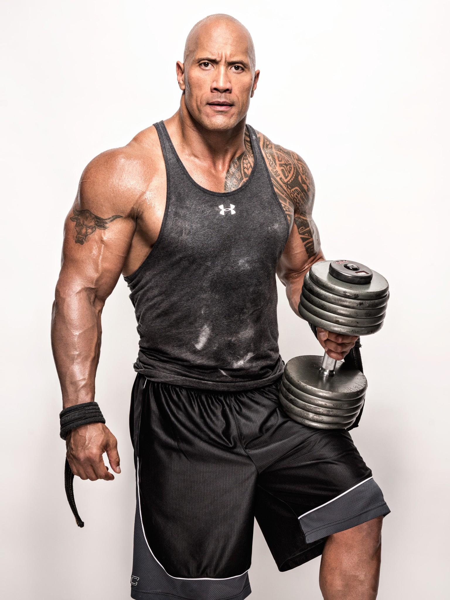 Wallpaper Dwayne Johnson, The Rock, Weights, Workout, 4K, 8K