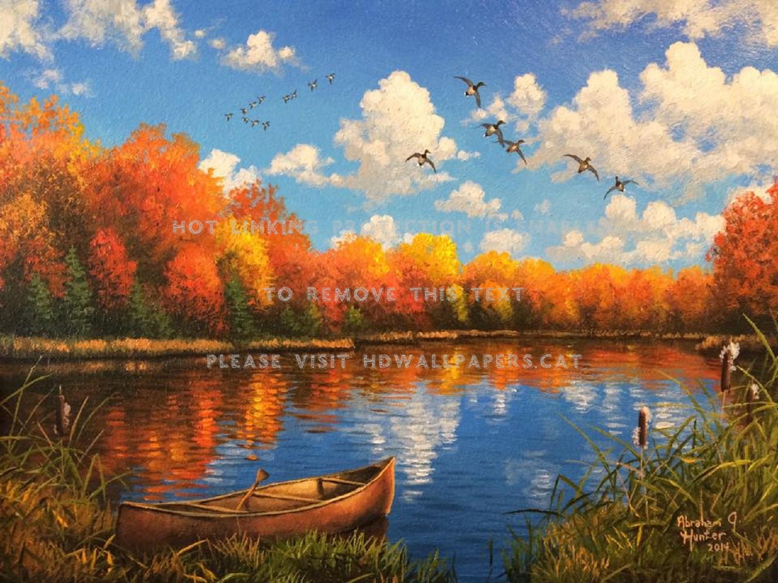 autumn lake paintings sky colors boats fall