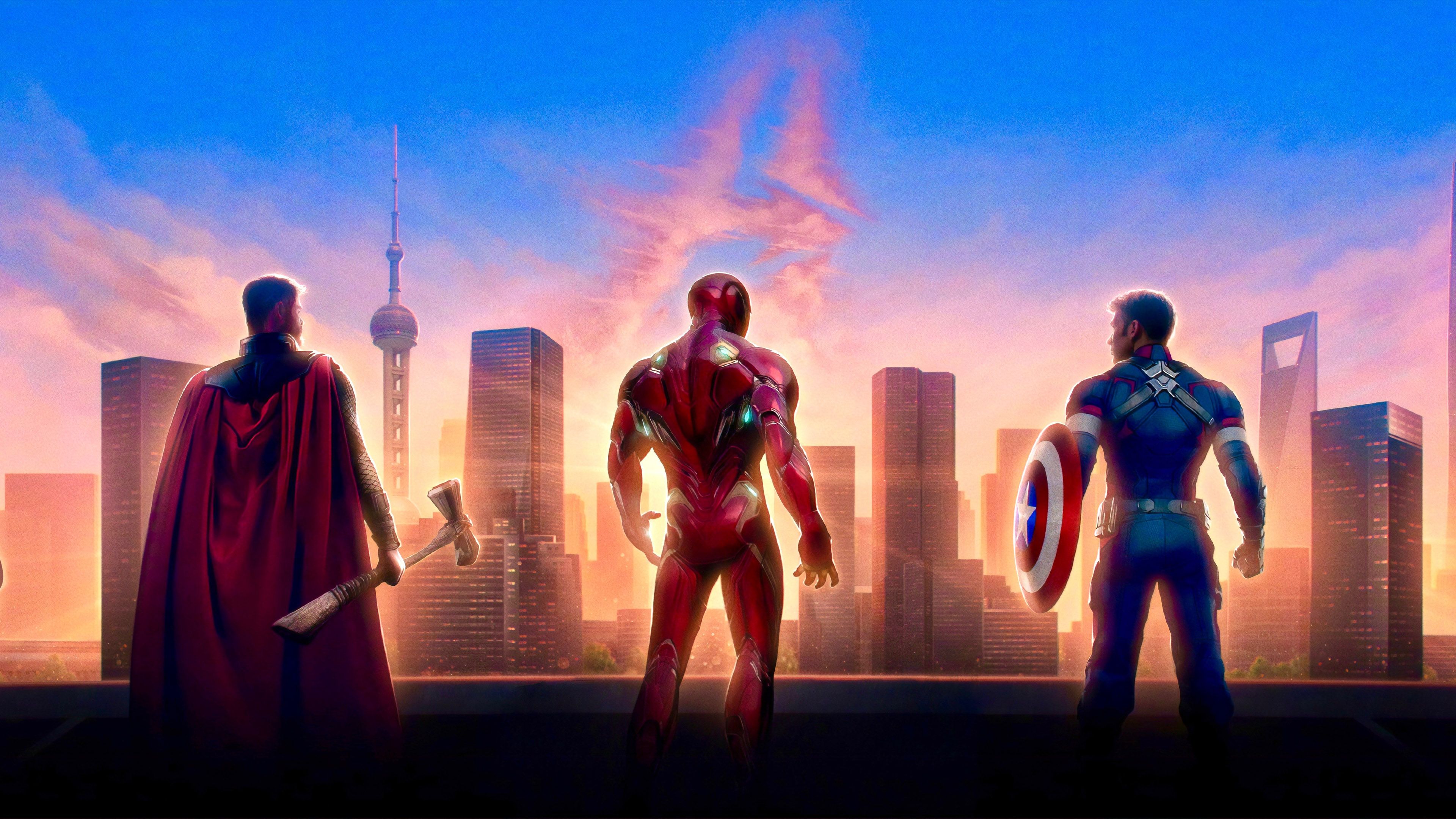 Avengers Endgame America, Iron Man and Thor 4k