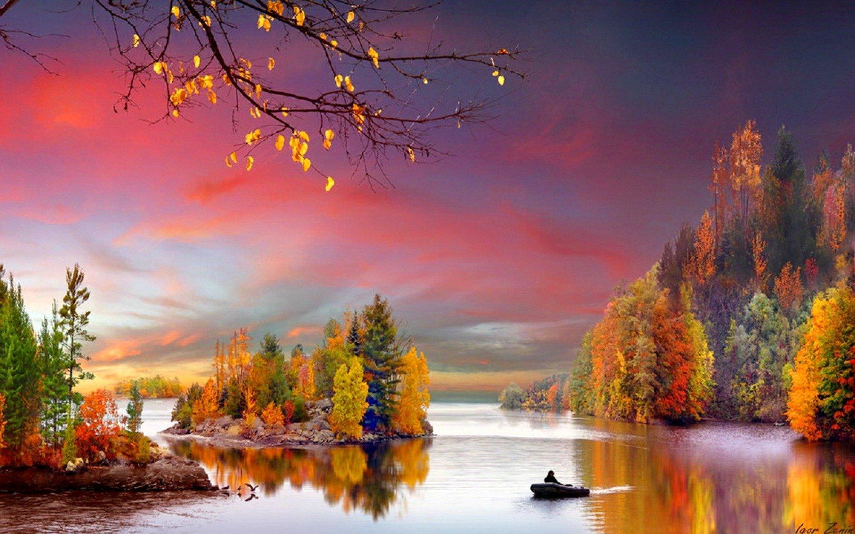 Boat on Autumn Lake Wallpaper and Background Imagex1050