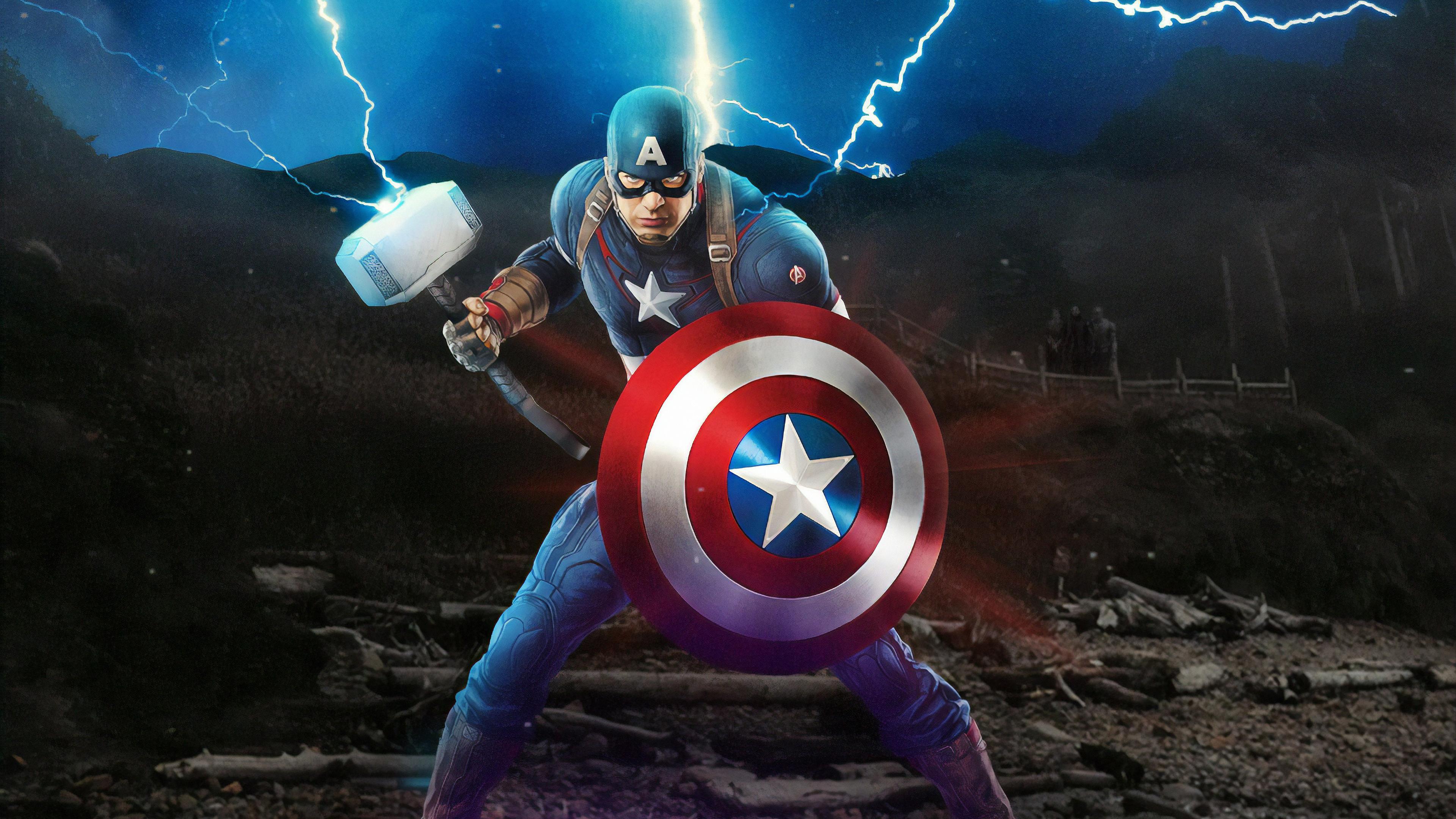 Wallpaper 4k Captain America Mjolnir Avengers Endgame