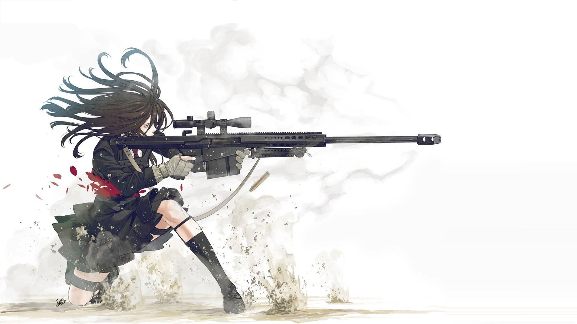 Anime Guns Weapons Manga Anime Girls White Background