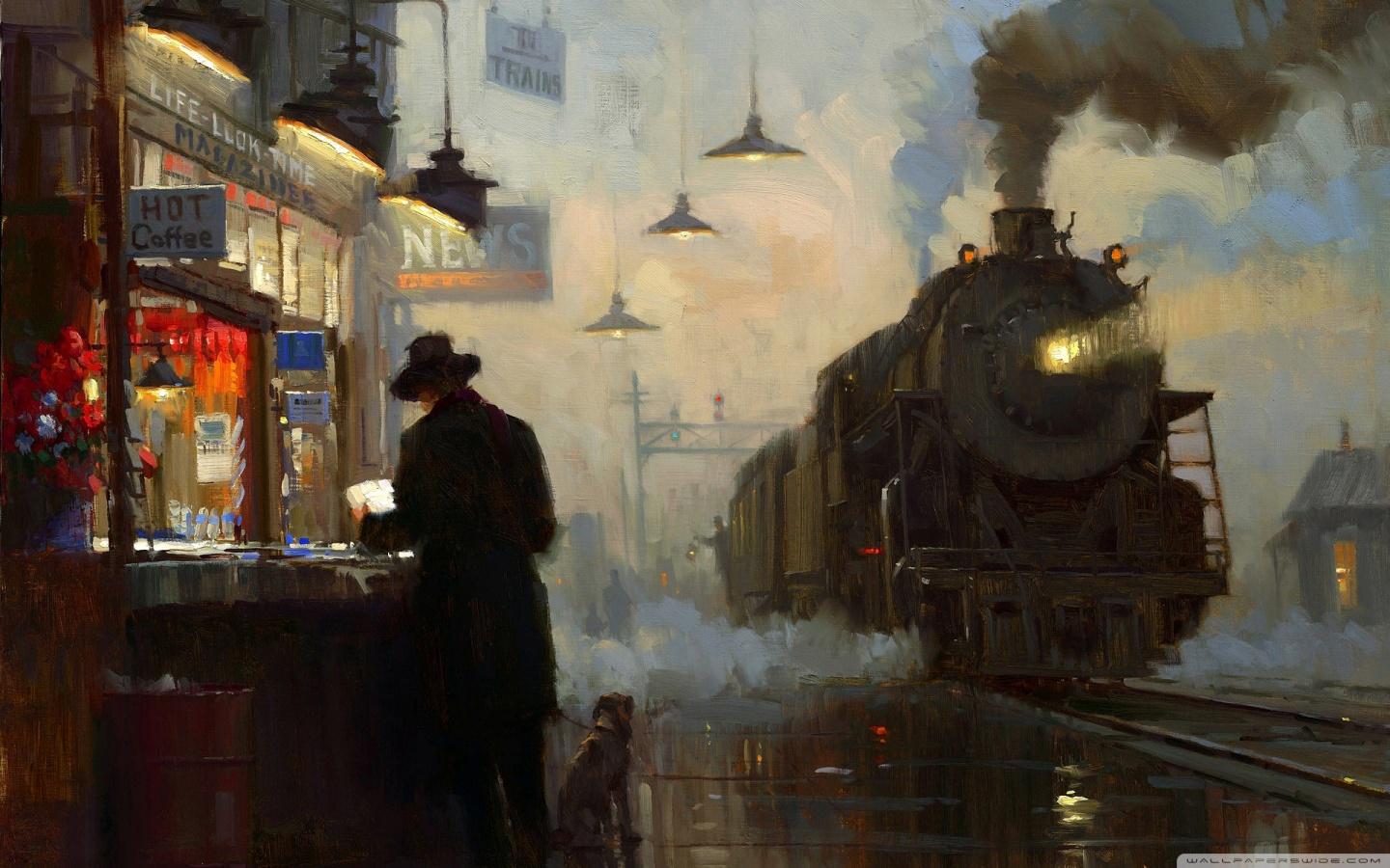 Train Station Painting ❤ 4K HD Desktop Wallpaper for 4K