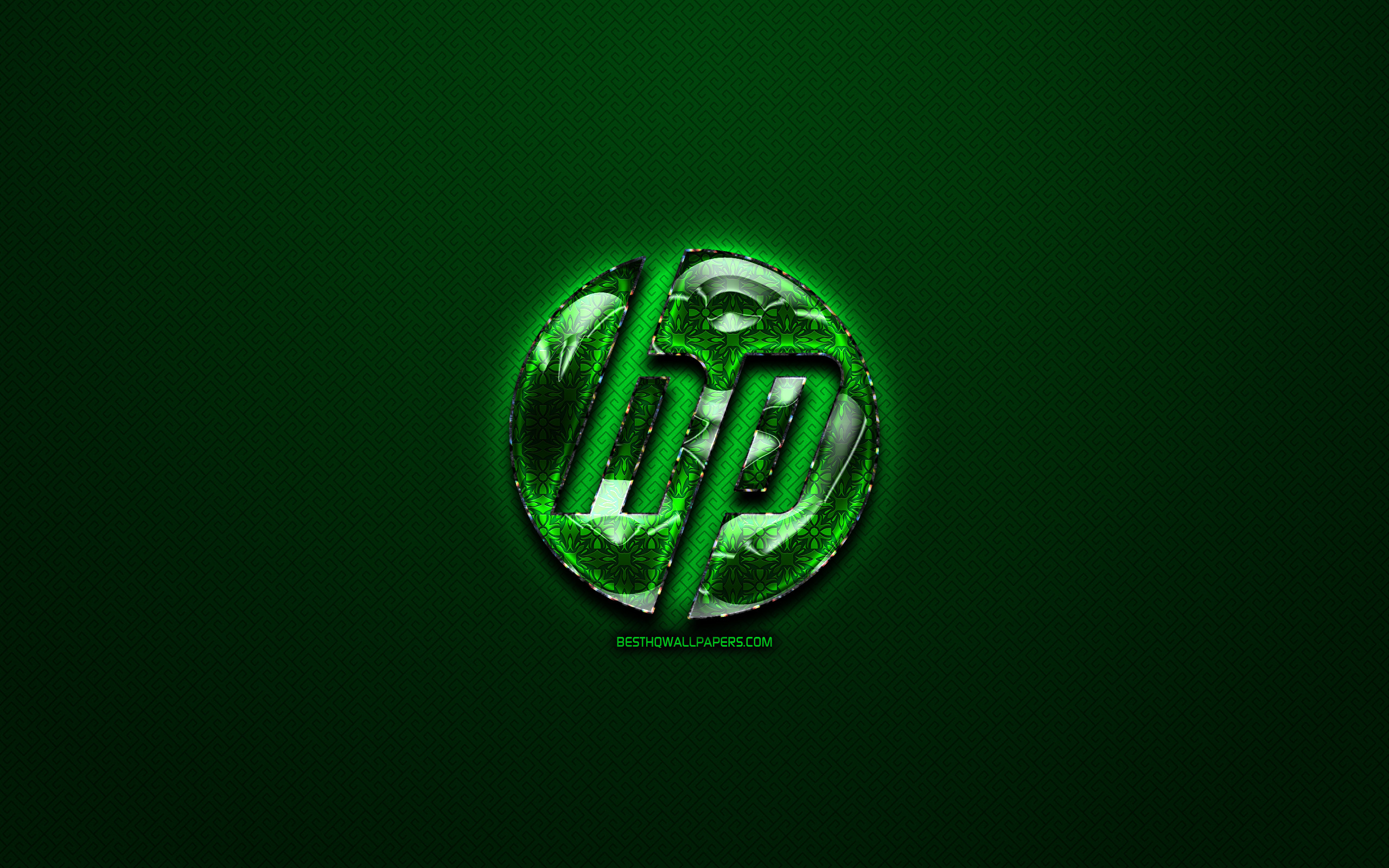 Download wallpaper HP green logo, green vintage background
