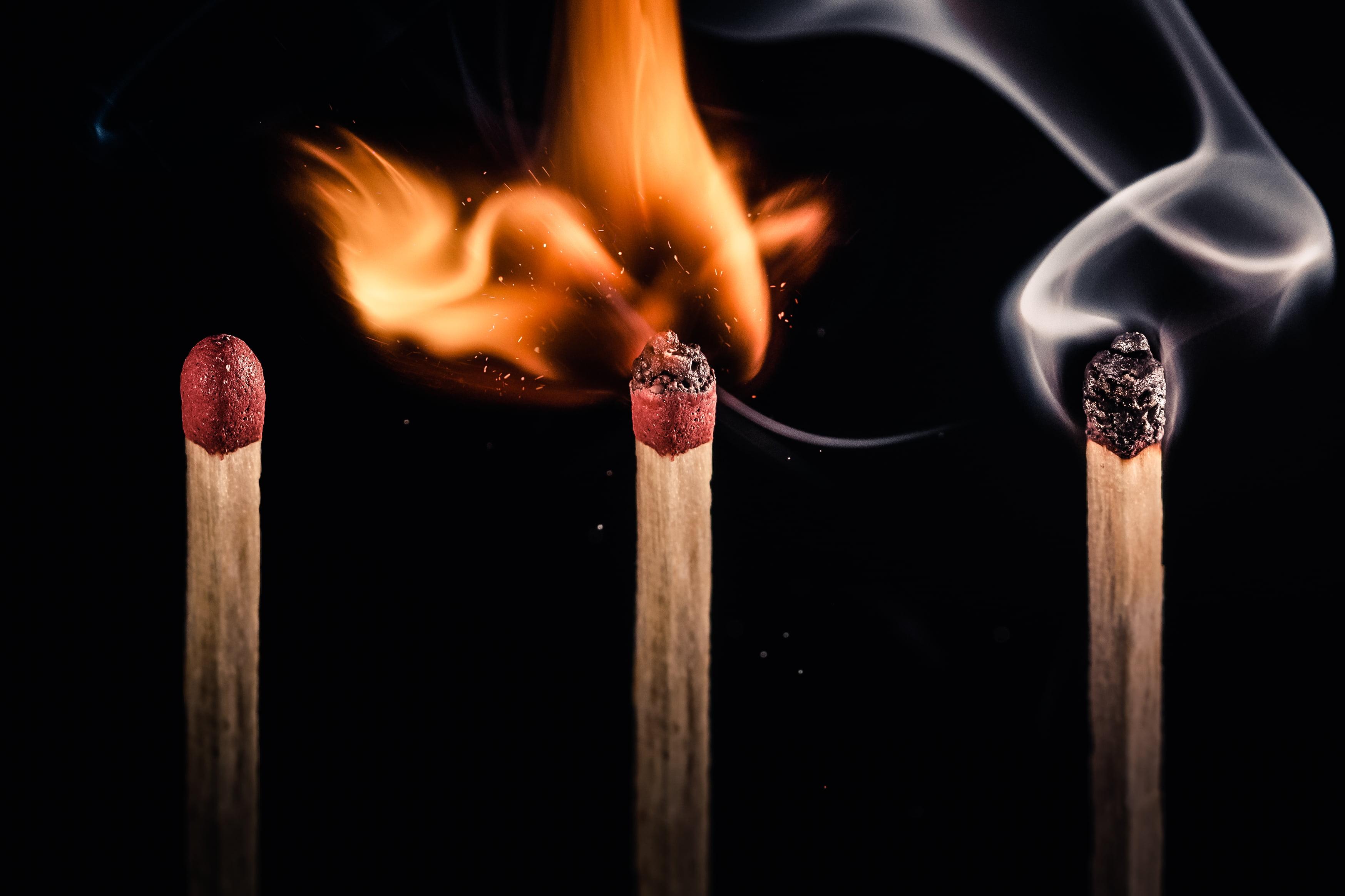 Three match sticks photography HD wallpaper
