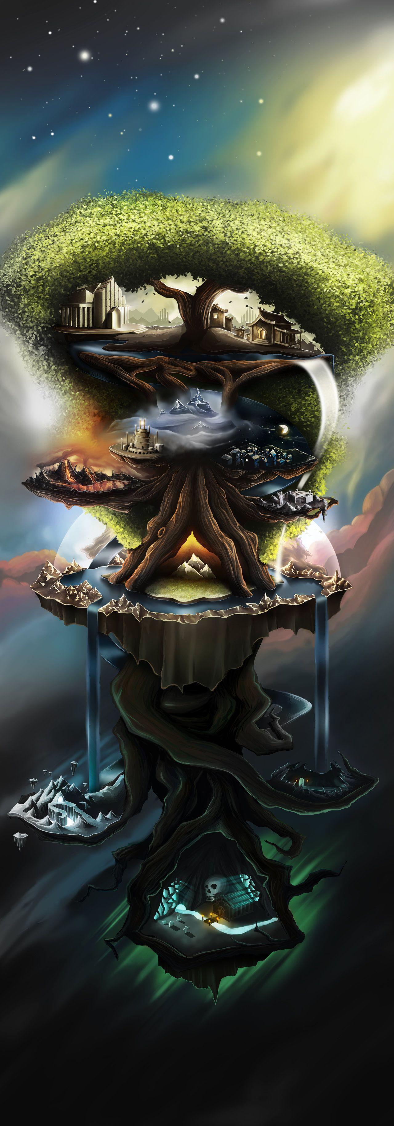 Yggdrasil the World Tree by Dick3rl3. Norse myth, Norse mythology tattoo, Norse mythology