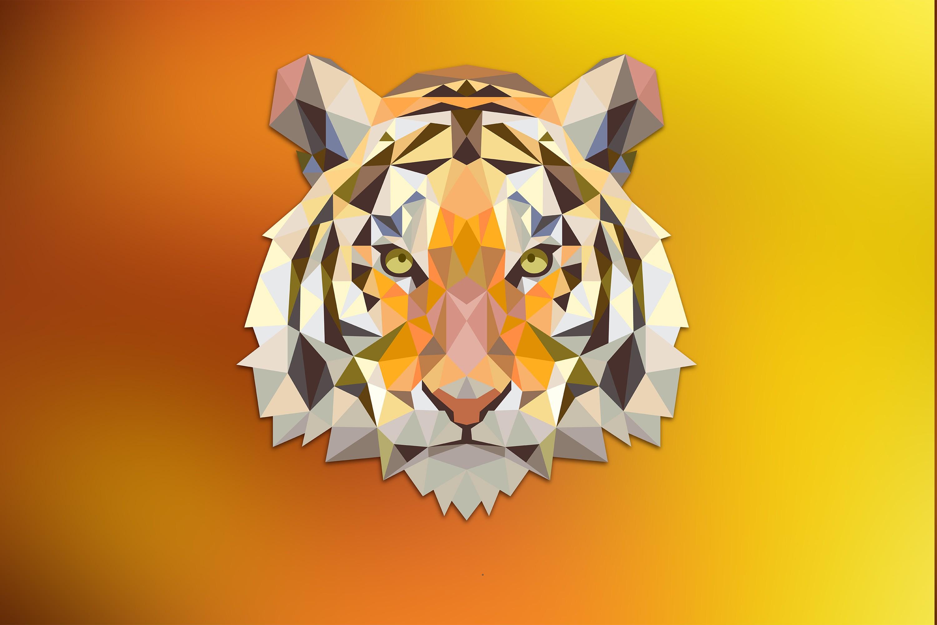 tiger, Red, Orange, Triangle, Fantasy Art, Digital Art