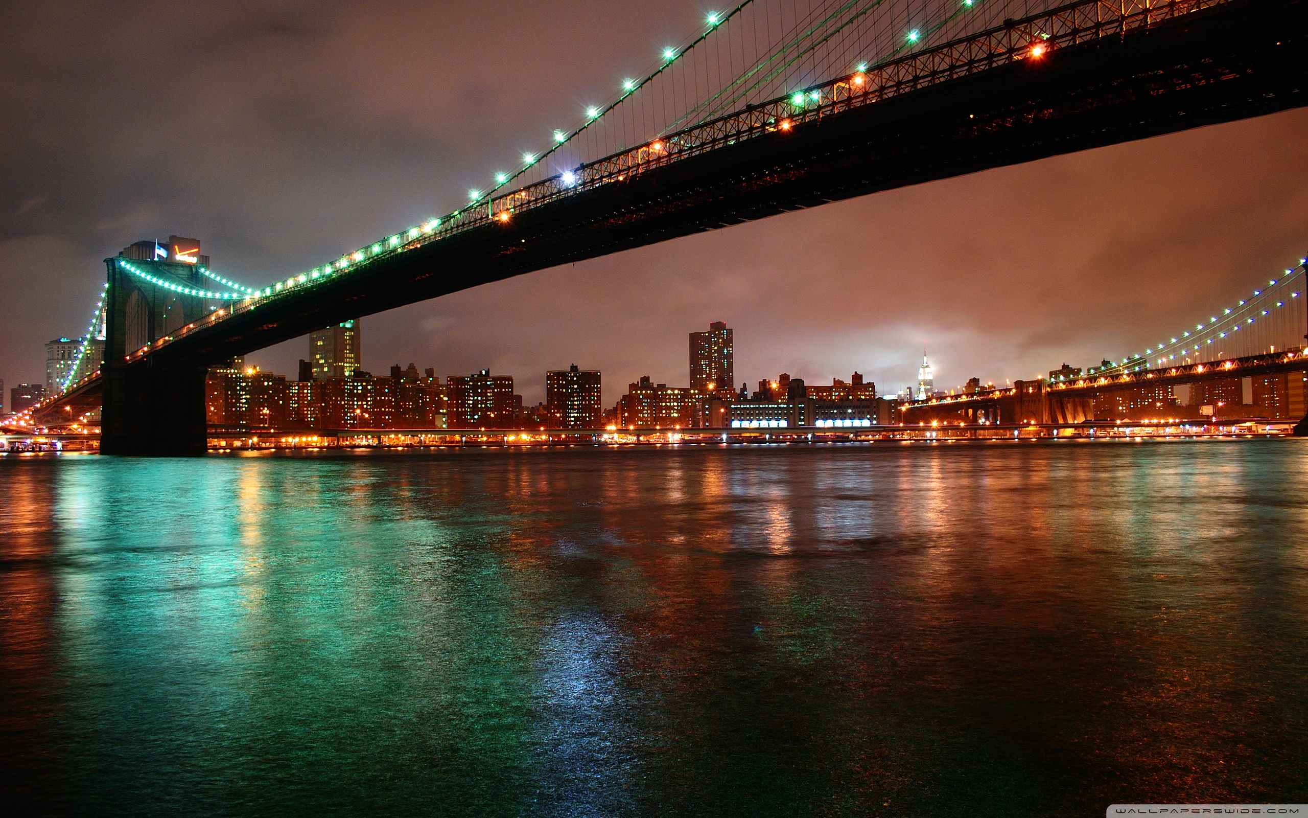 Manhattan Bridge New York City Usa Night Photo Wallpaper