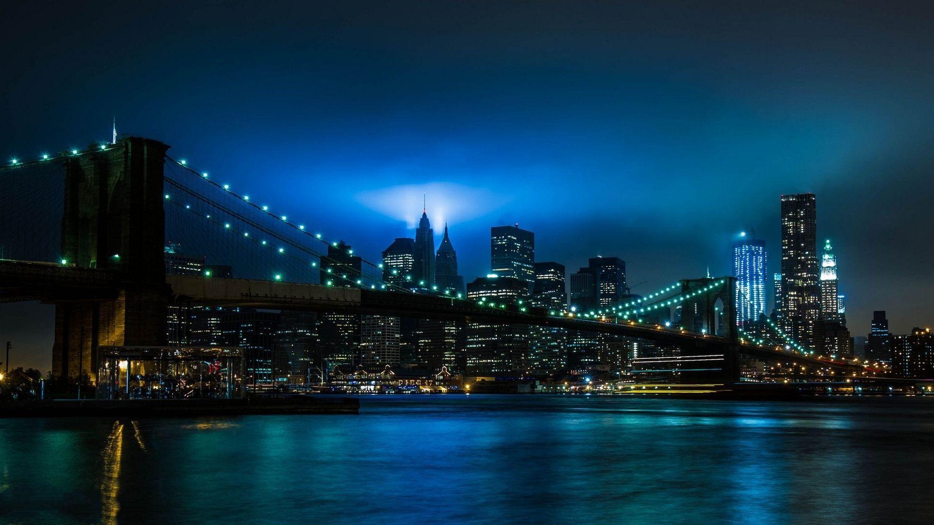 Brooklyn Bridge at Night Background. Nature Wallpaper