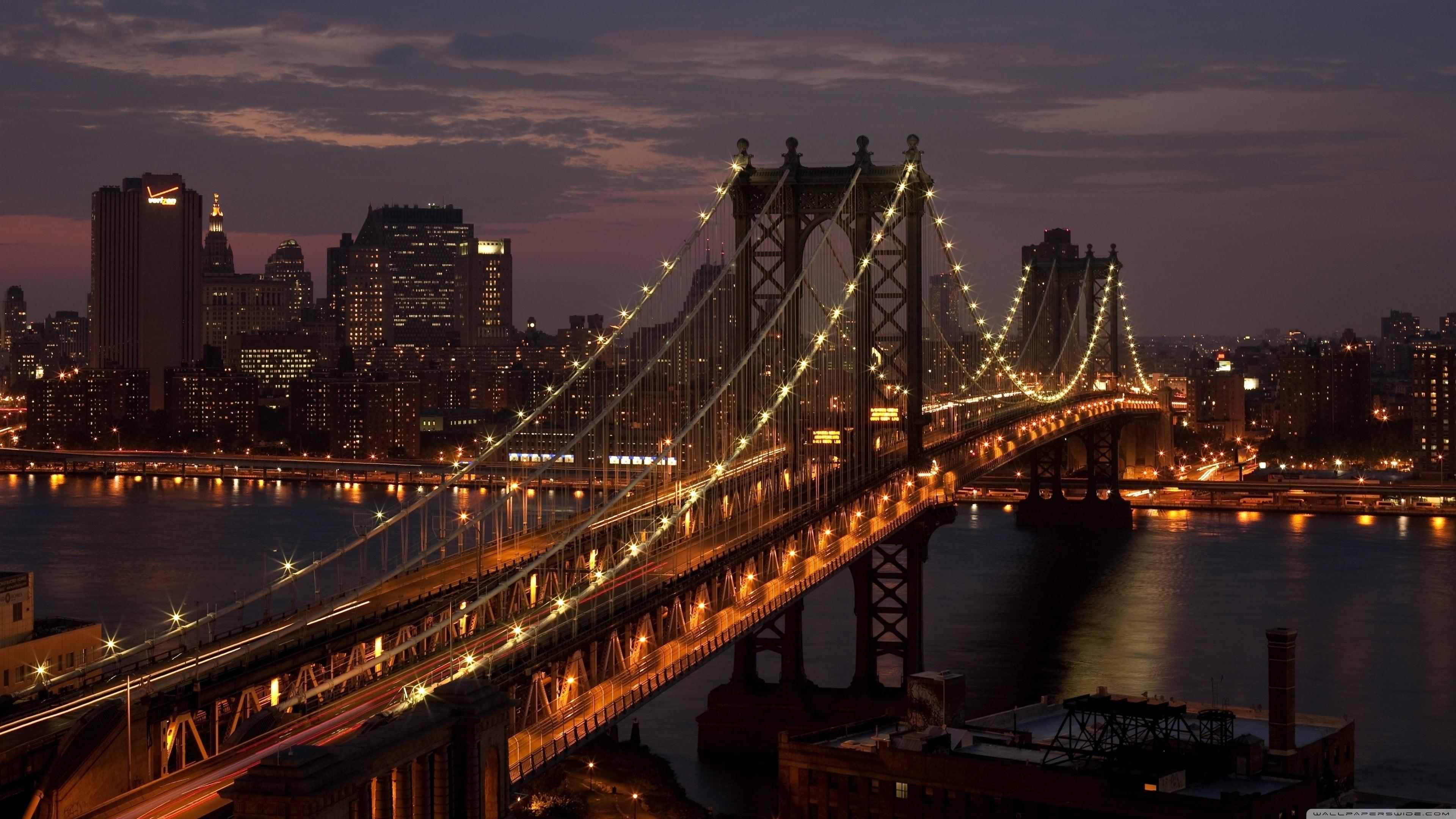 HD wallpaper: city, USA, New York City, bridge, night