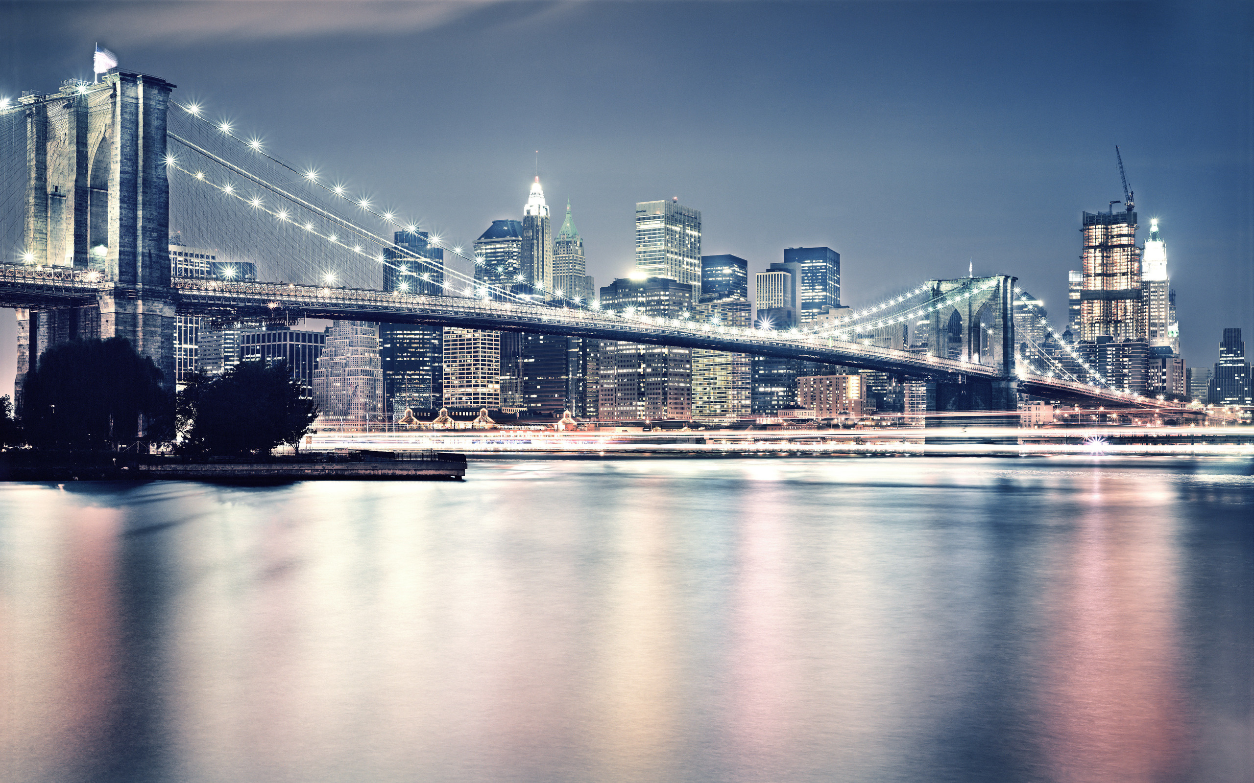 Brooklyn Bridge Long Exposure Night Desktop Wallpaper