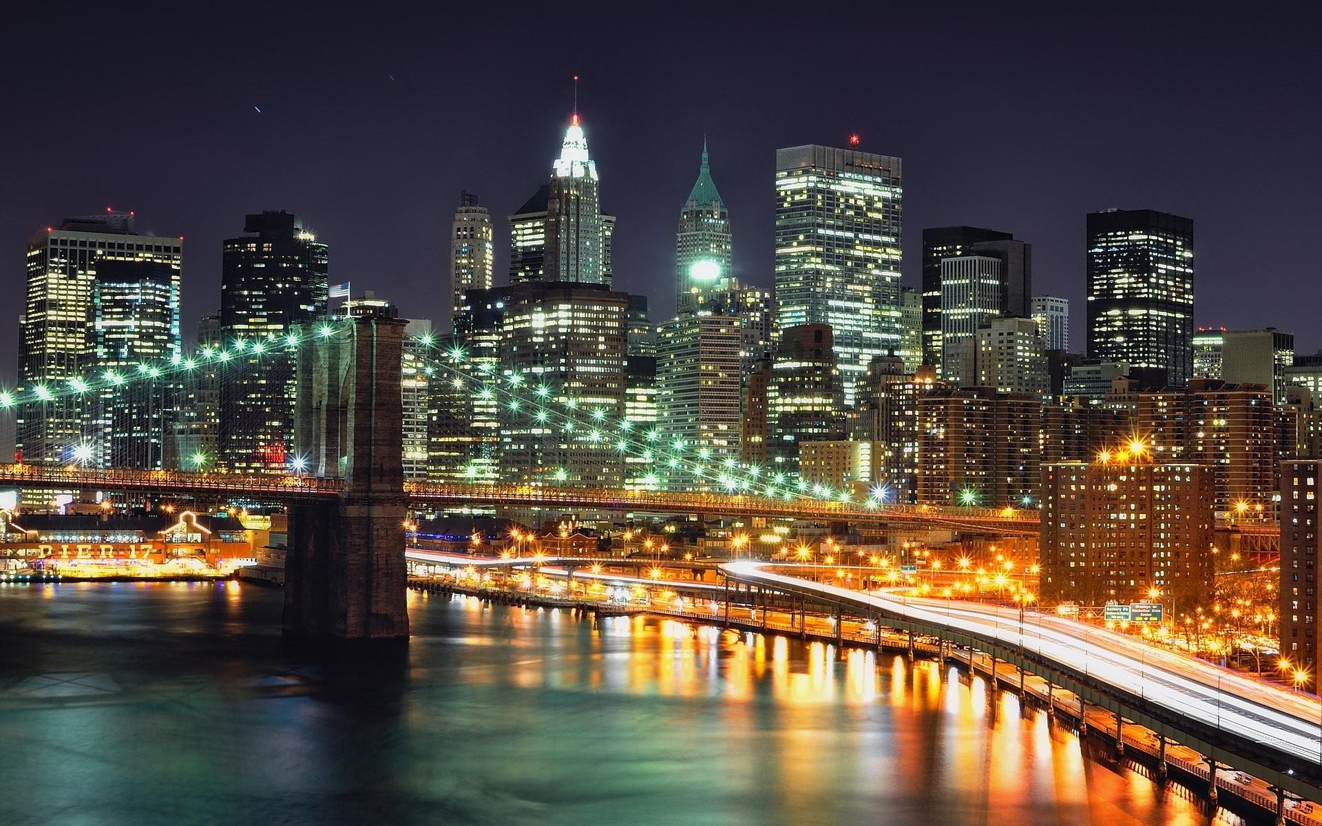 New york, Brooklyn, Bridge, Night, Lights, Lights