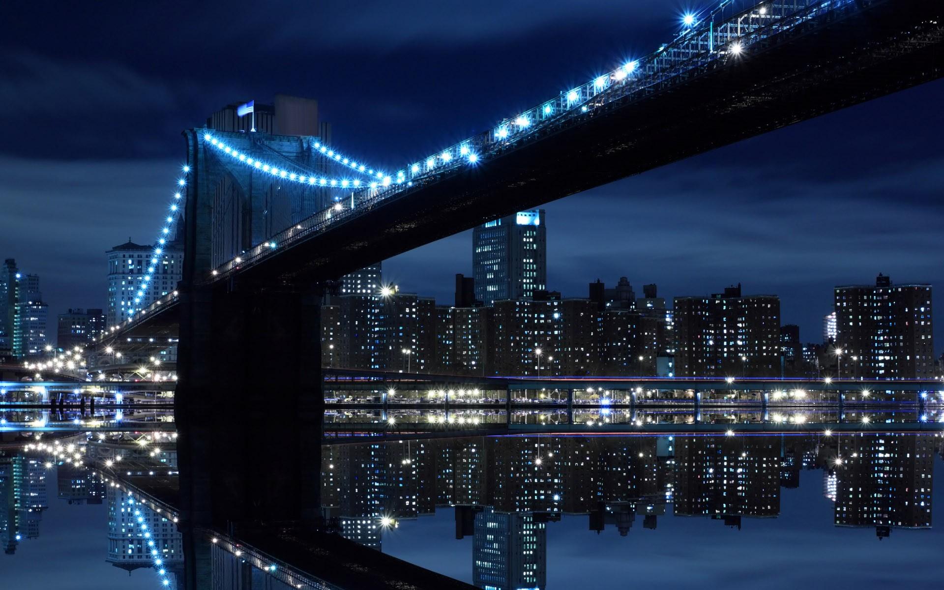 night, bridges, Brooklyn Bridge, New York City, Intel