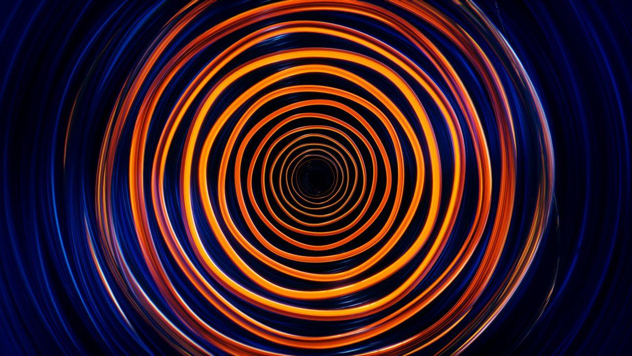 Wallpaper Circles, Neon, Waves, Colorful, Orange, Dark, 4K, Abstract,. Wallpaper for iPhone, Android, Mobile and Desktop