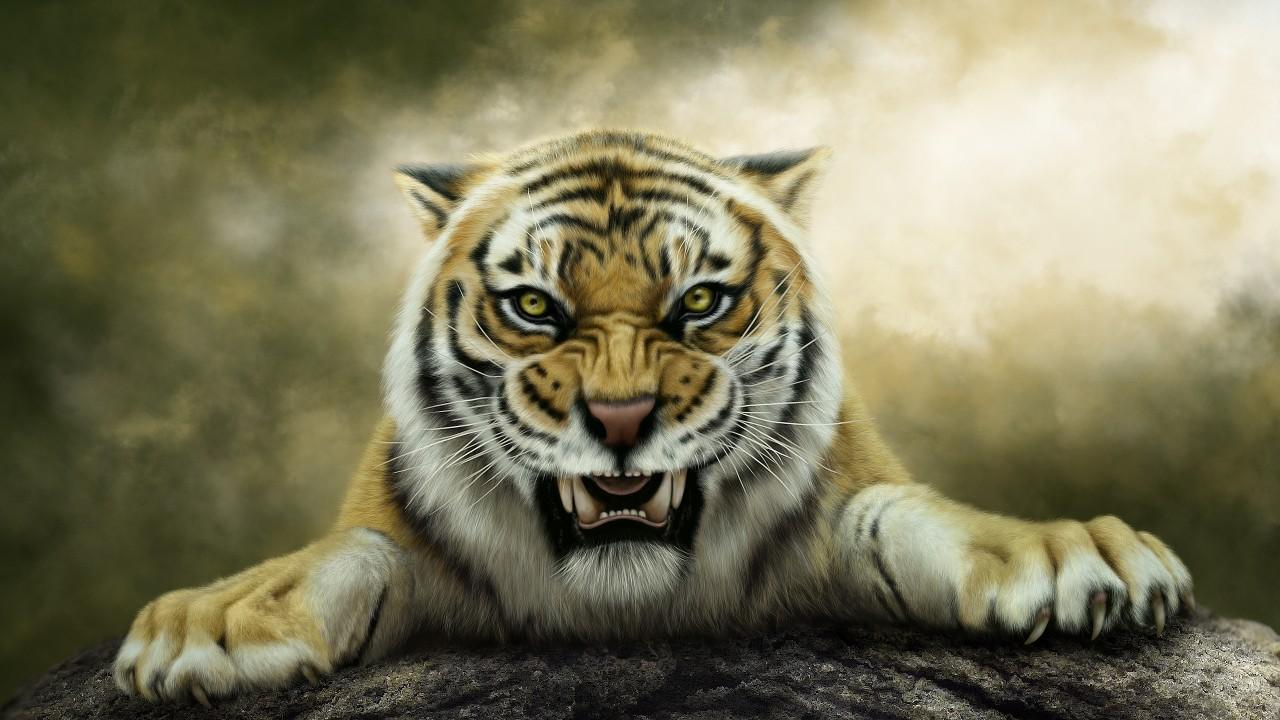 Wallpaper Tiger, Artwork, Roaring, Animals