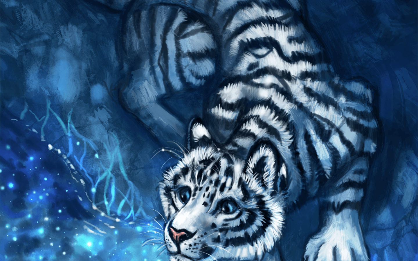 Download 1440x900 White Tiger, Water, Magical, Mouse