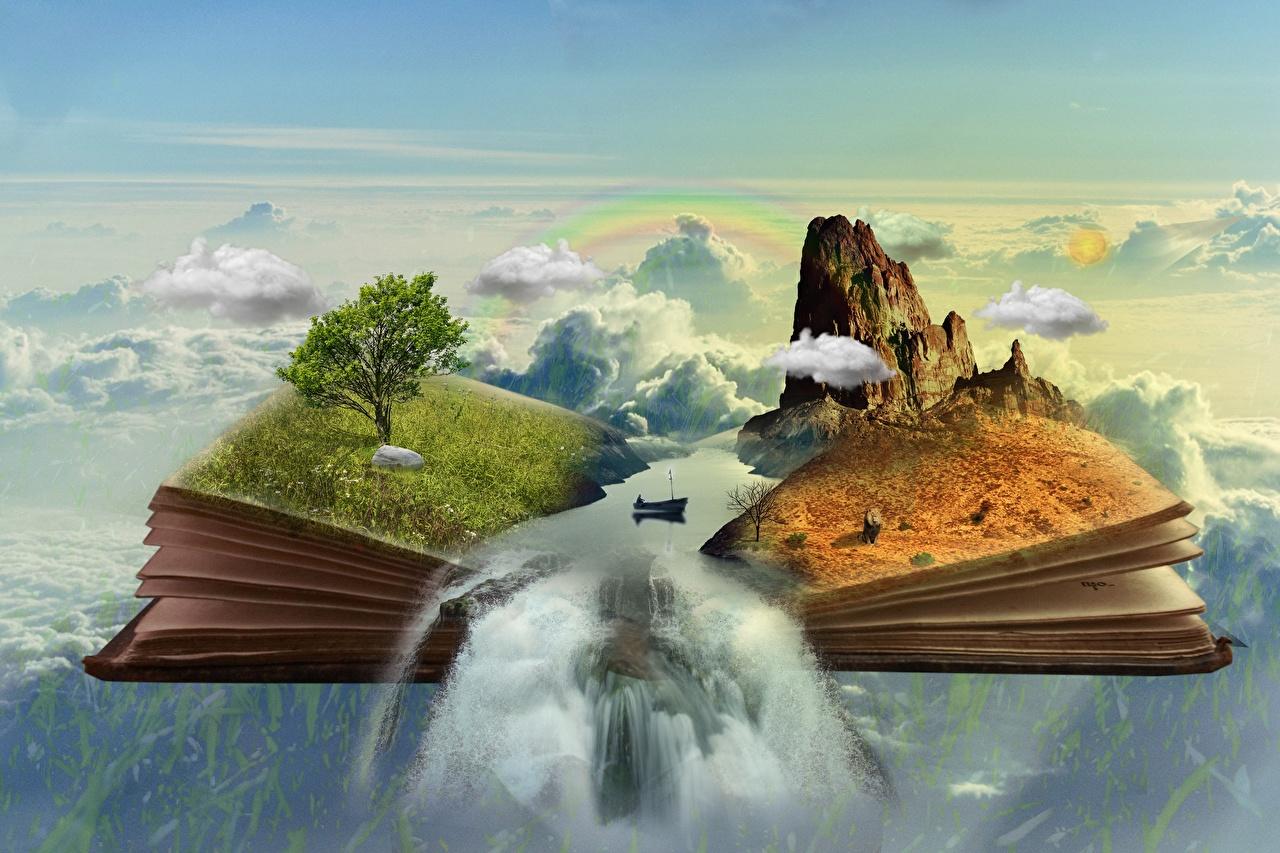 Desktop Wallpapers Phantasmagoria Crag Fantasy Waterfalls Grass
