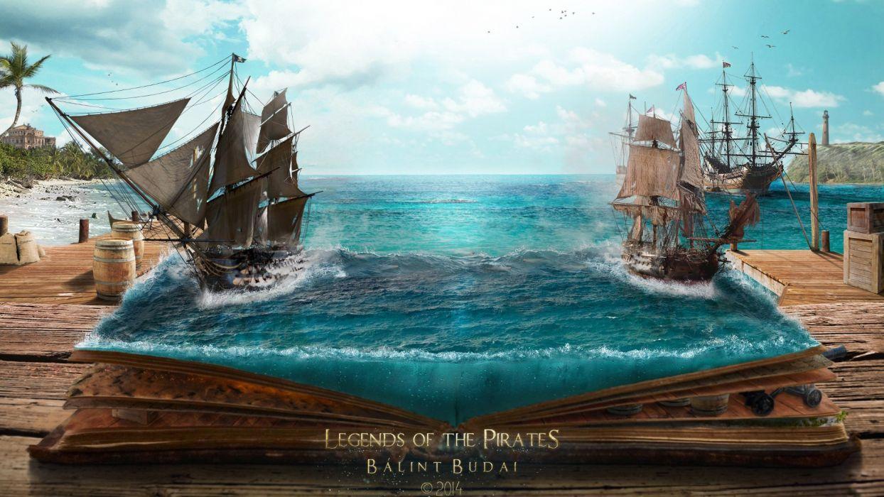 Fantasy book sea ship wallpapers