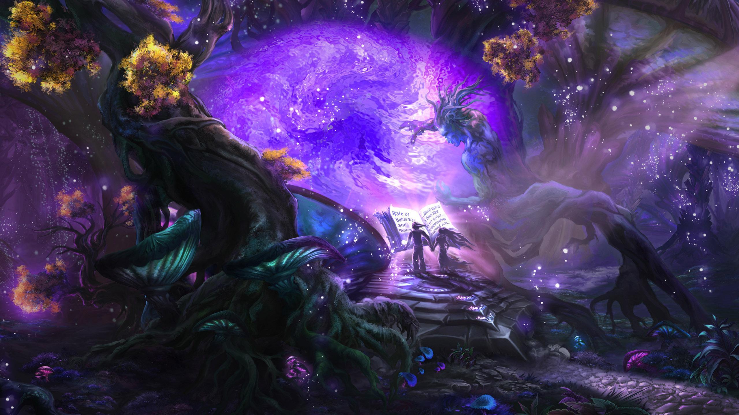 Reading the book in the magic forest HD desktop wallpaper