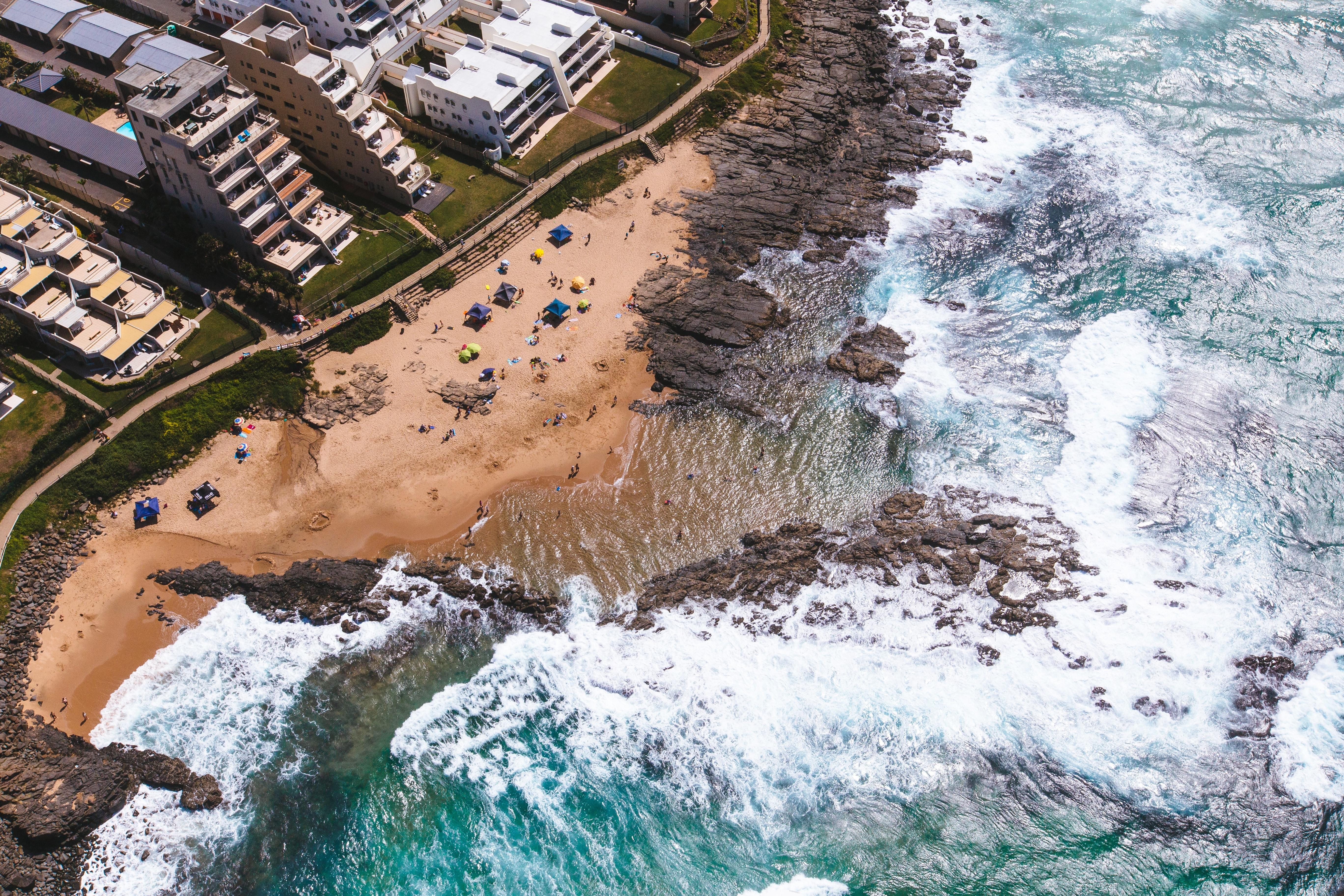 aerial view of beach shore with people free image