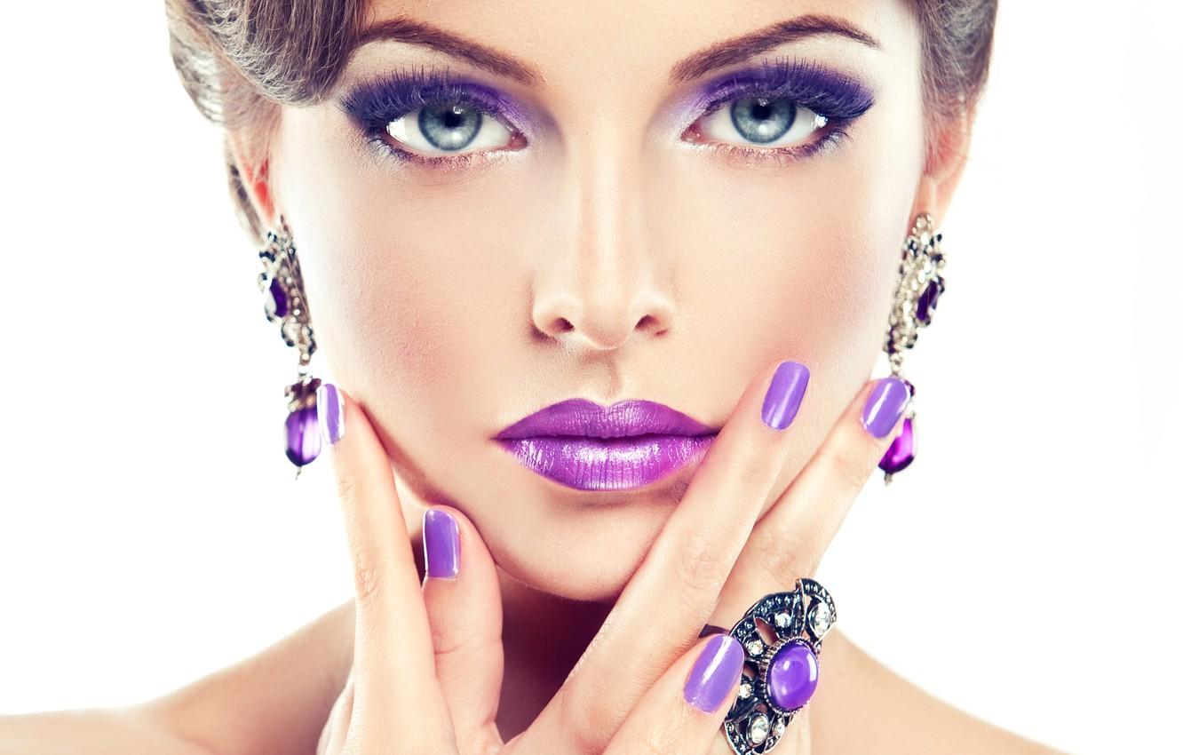 Wallpaper girl, makeup, manicure, purple, makeup image for desktop, section стиль