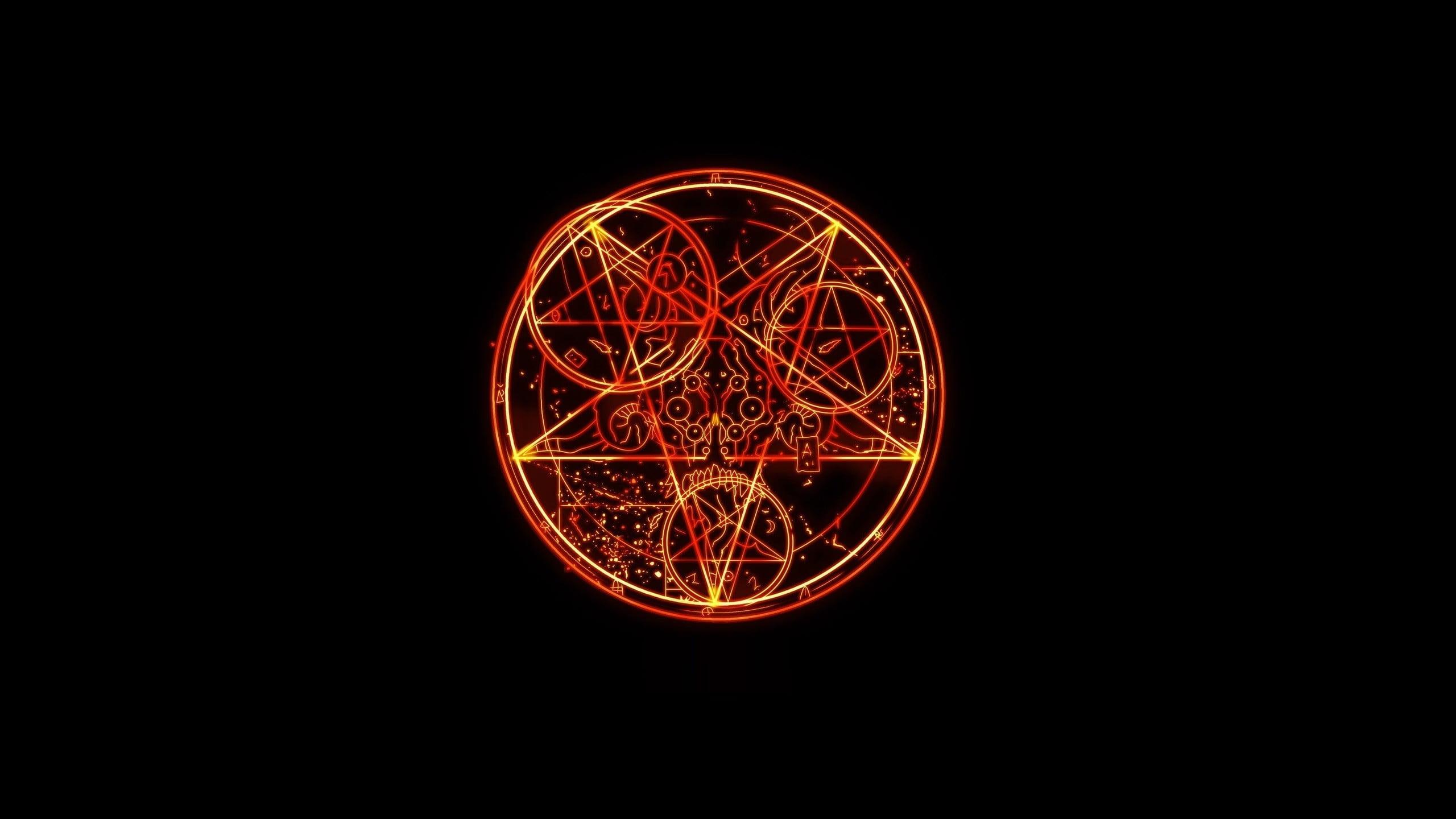 Red and black ritual circle illustration, Doom game