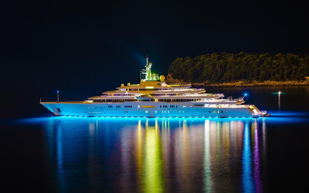 island, night, luxury, yacht, lights, mega, yacht