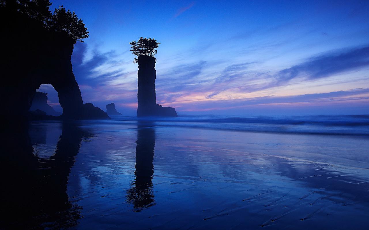 Desktop Wallpaper Sea Crag Nature Sky Island Night