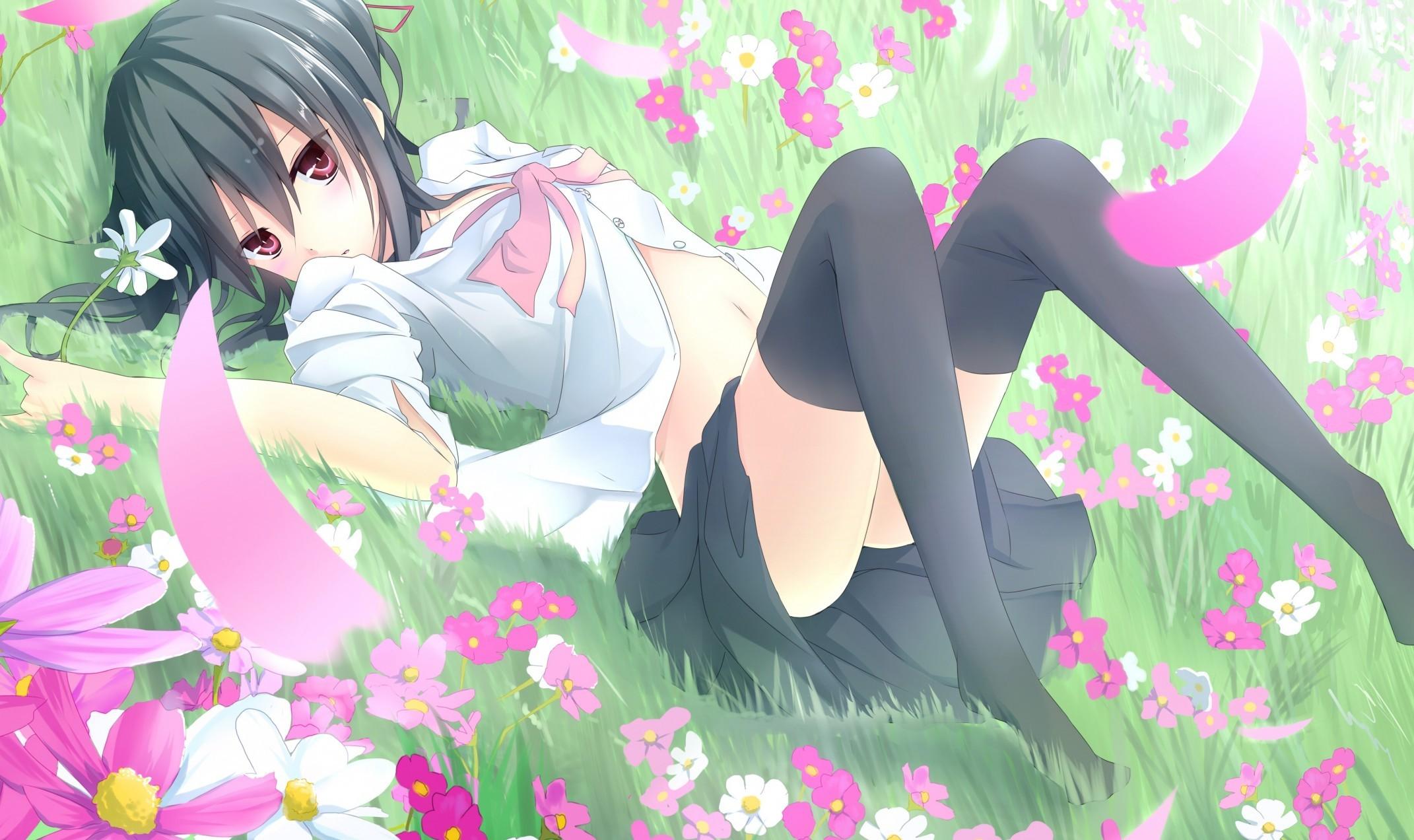 Download 2142x1272 Anime Girl, Lying Down, School Uniform