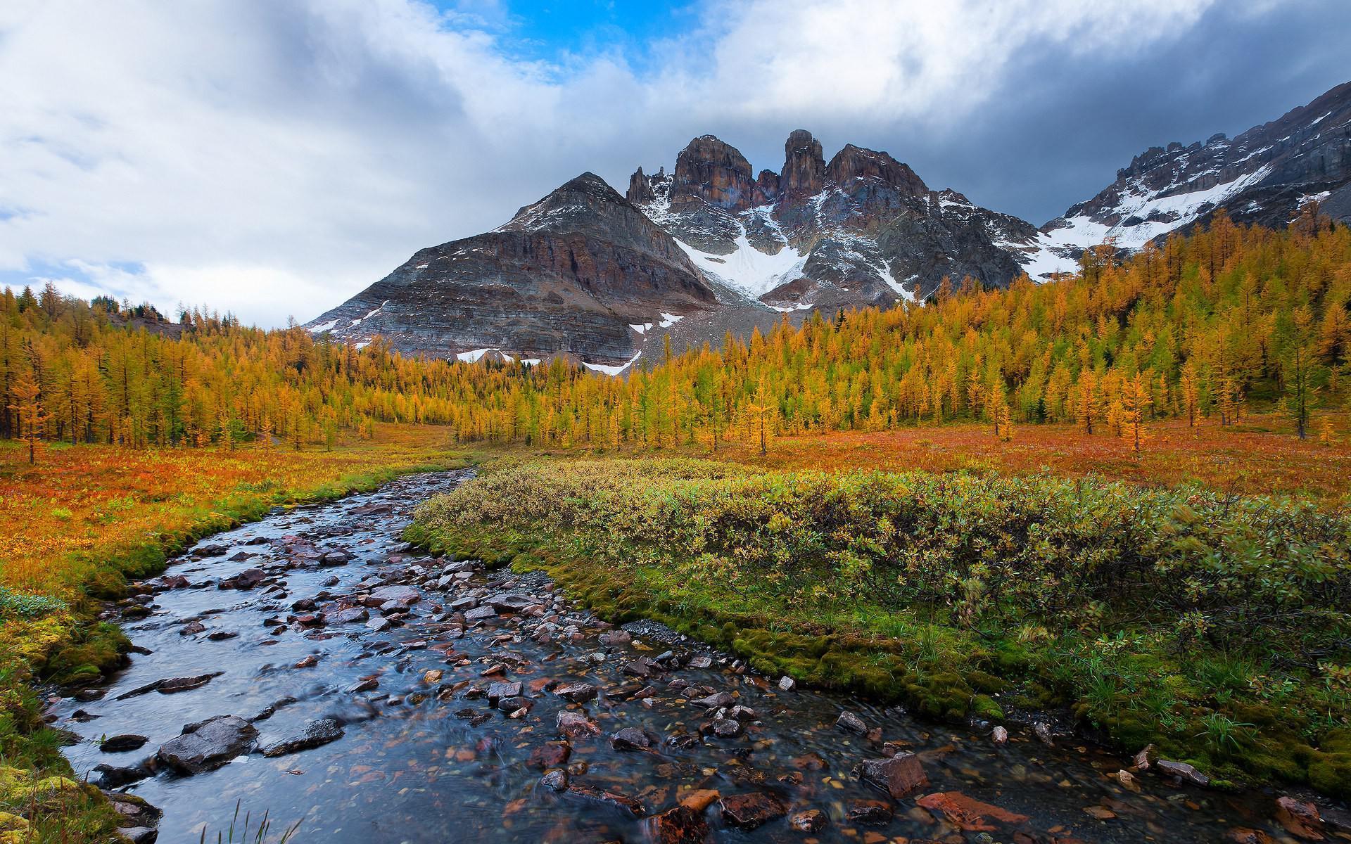Mountains Landscape Stream Autumn 1080p HD desktop wallpaper