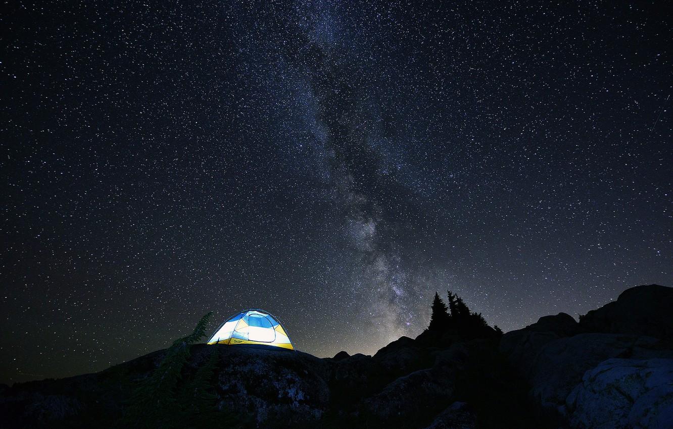 Wallpaper the sky, stars, mountains, night, tent, the milky