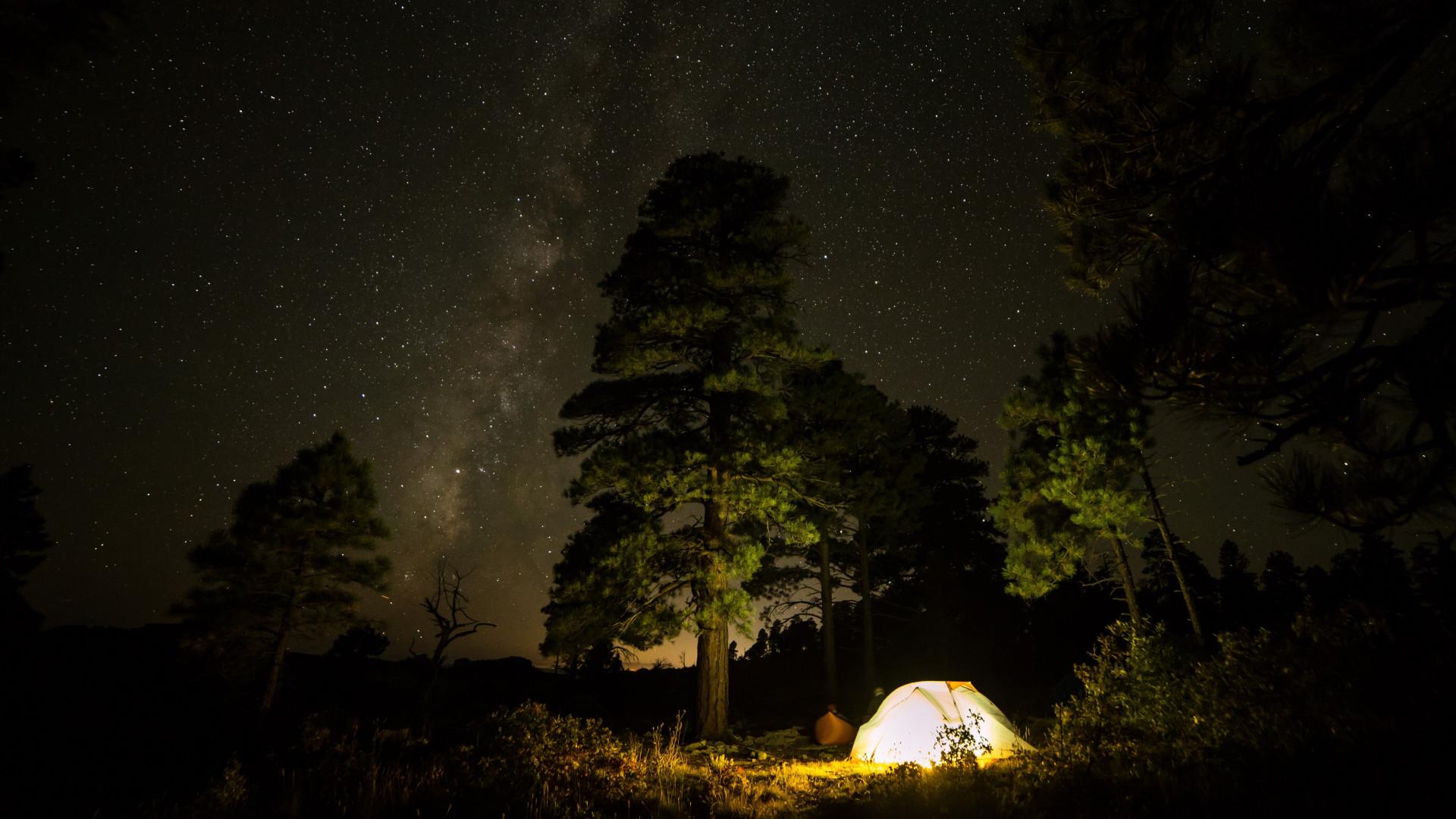 Download wallpaper: With tent under the night sky 1920x1080
