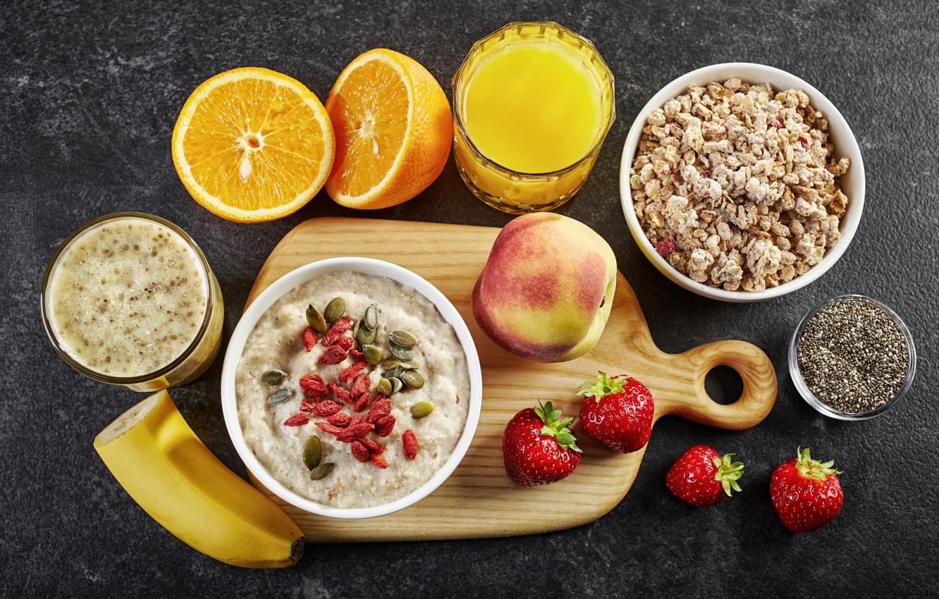 Wallpaper berries, orange, Breakfast, strawberry, fruit