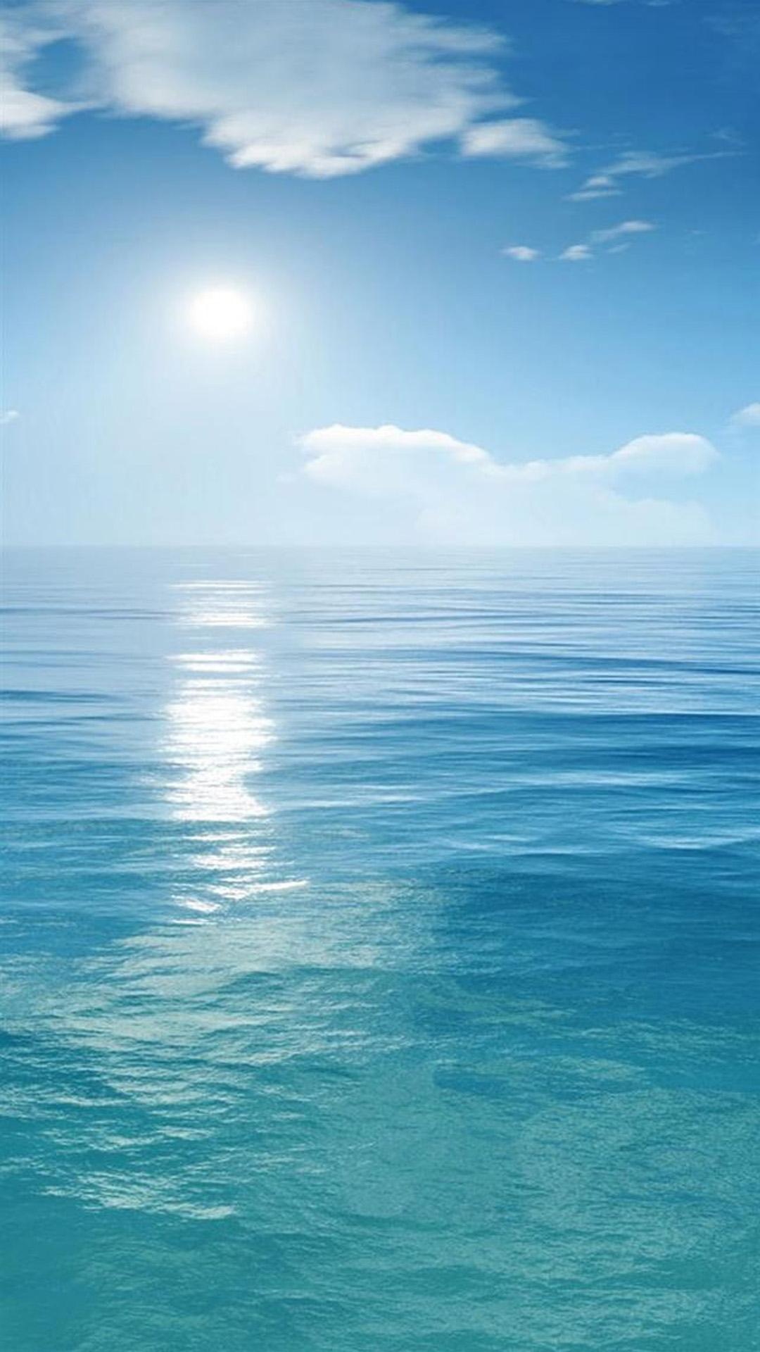 Sunny Clear Ocean Skyline Landscape iPhone 8 Wallpaper Free