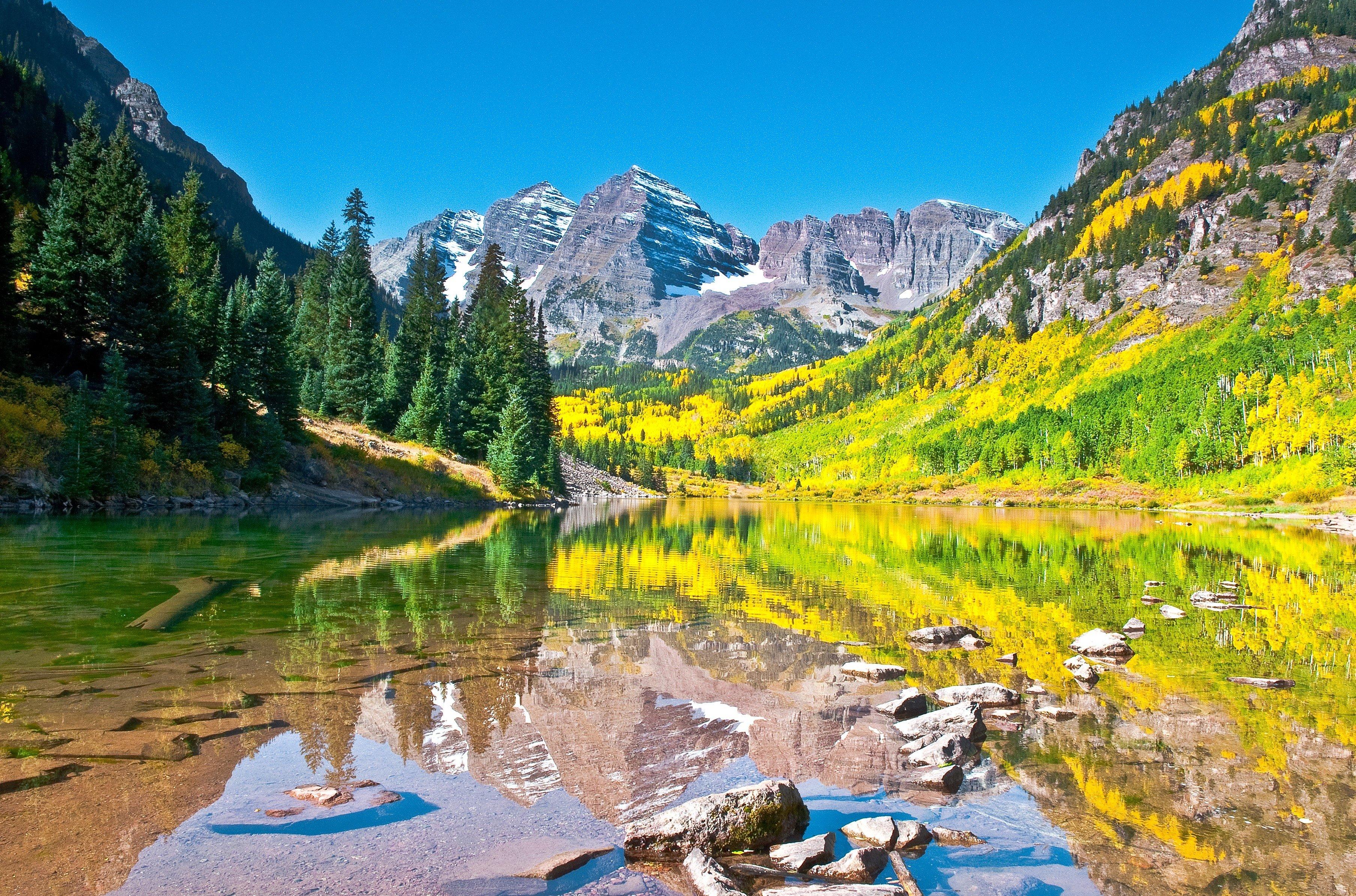 lake, Autumn, Sky, Mountains, Reflection, Forest, Maroon