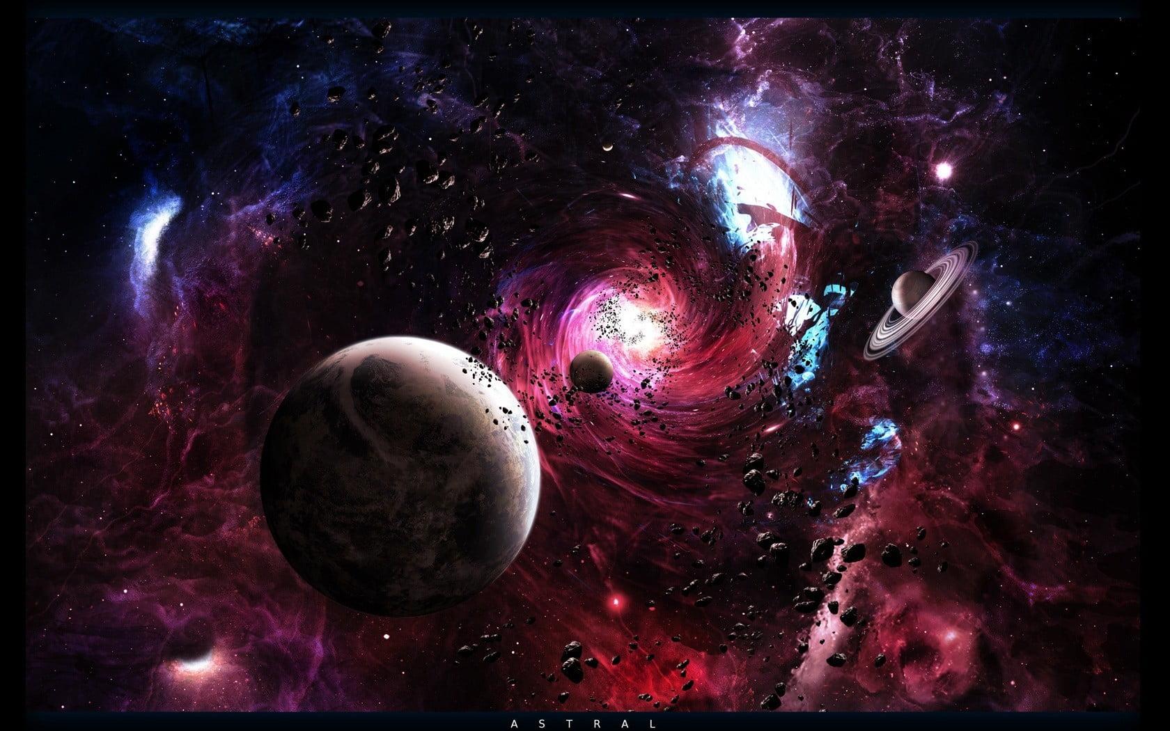 Red and purple galaxy, planet, space, galaxy, black holes HD