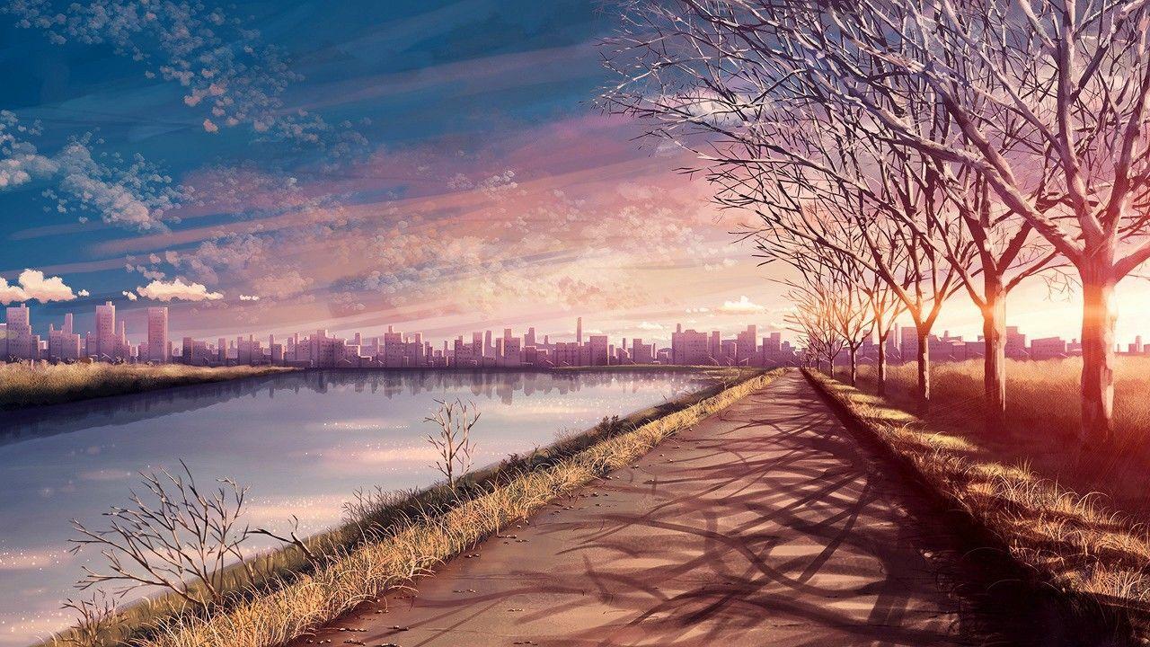 anime scenery sunset wallpaper. Anime sahnesi, Arka plan
