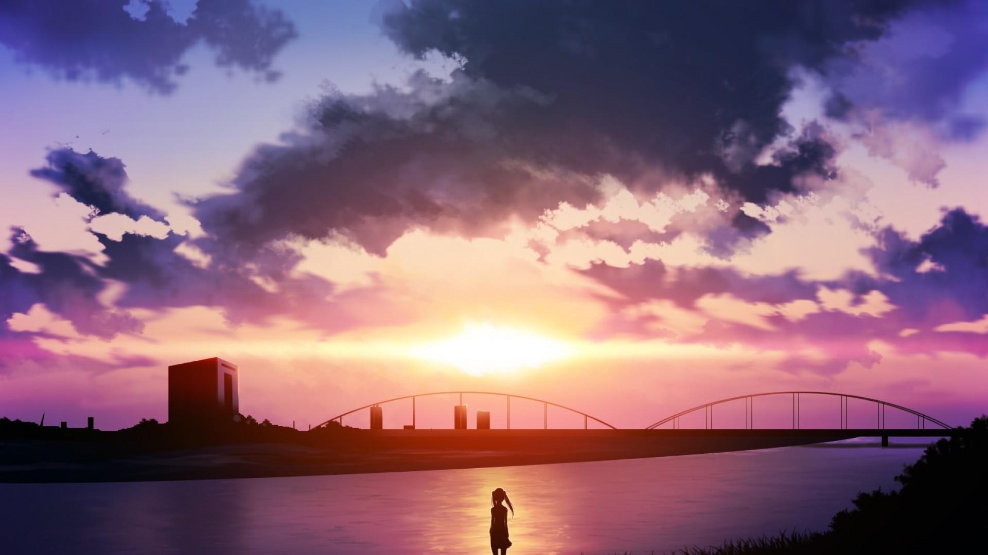 Anime Girl Looking At Sunset Sakura Torii Gate Live Wallpaper  MoeWalls